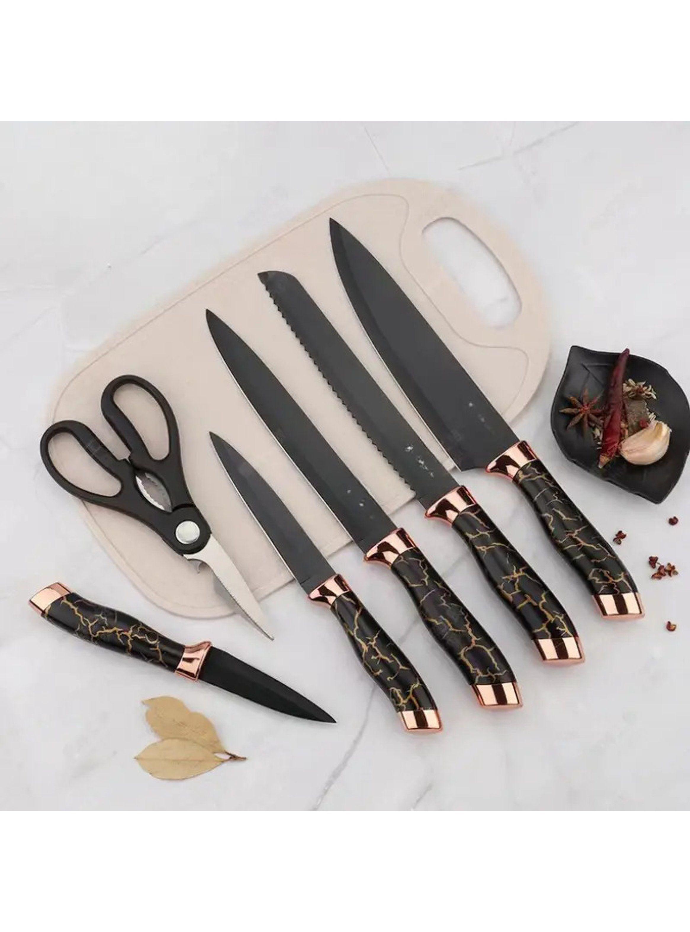 Set Cuchillos Acero Inoxidable Bloque Mármoleado Negro-7
