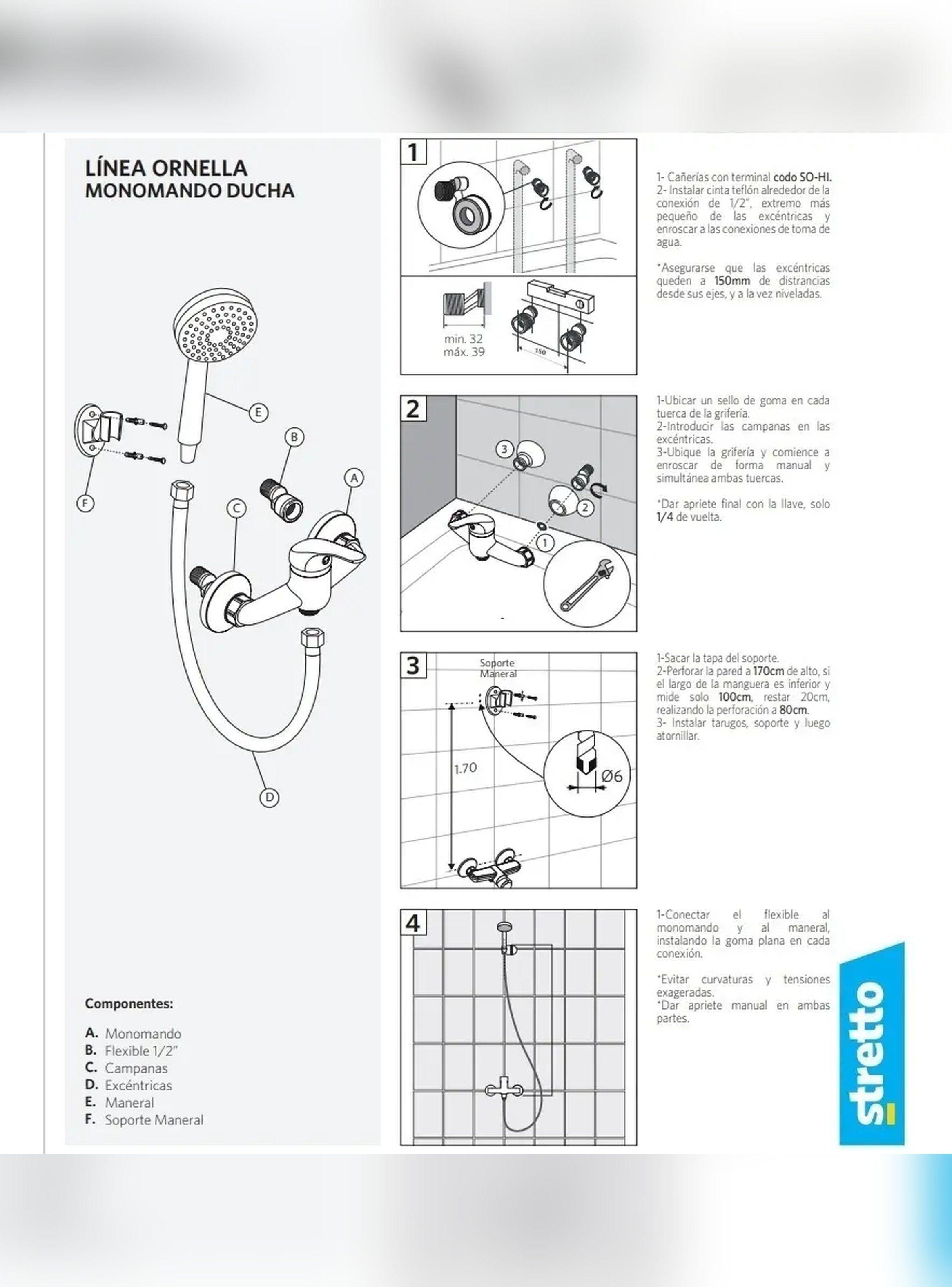 Monomando Llave Grifo Ducha Modelo Ornella Marca Stretto-3