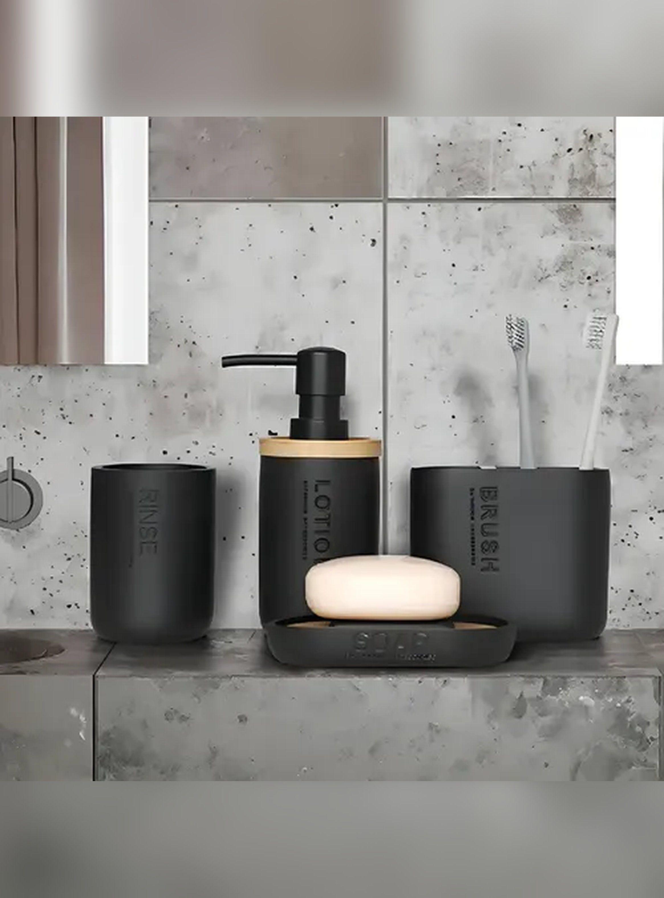Kit Accesorios De Baño Resina 4 Piezas Stretto Negro Bambu-0