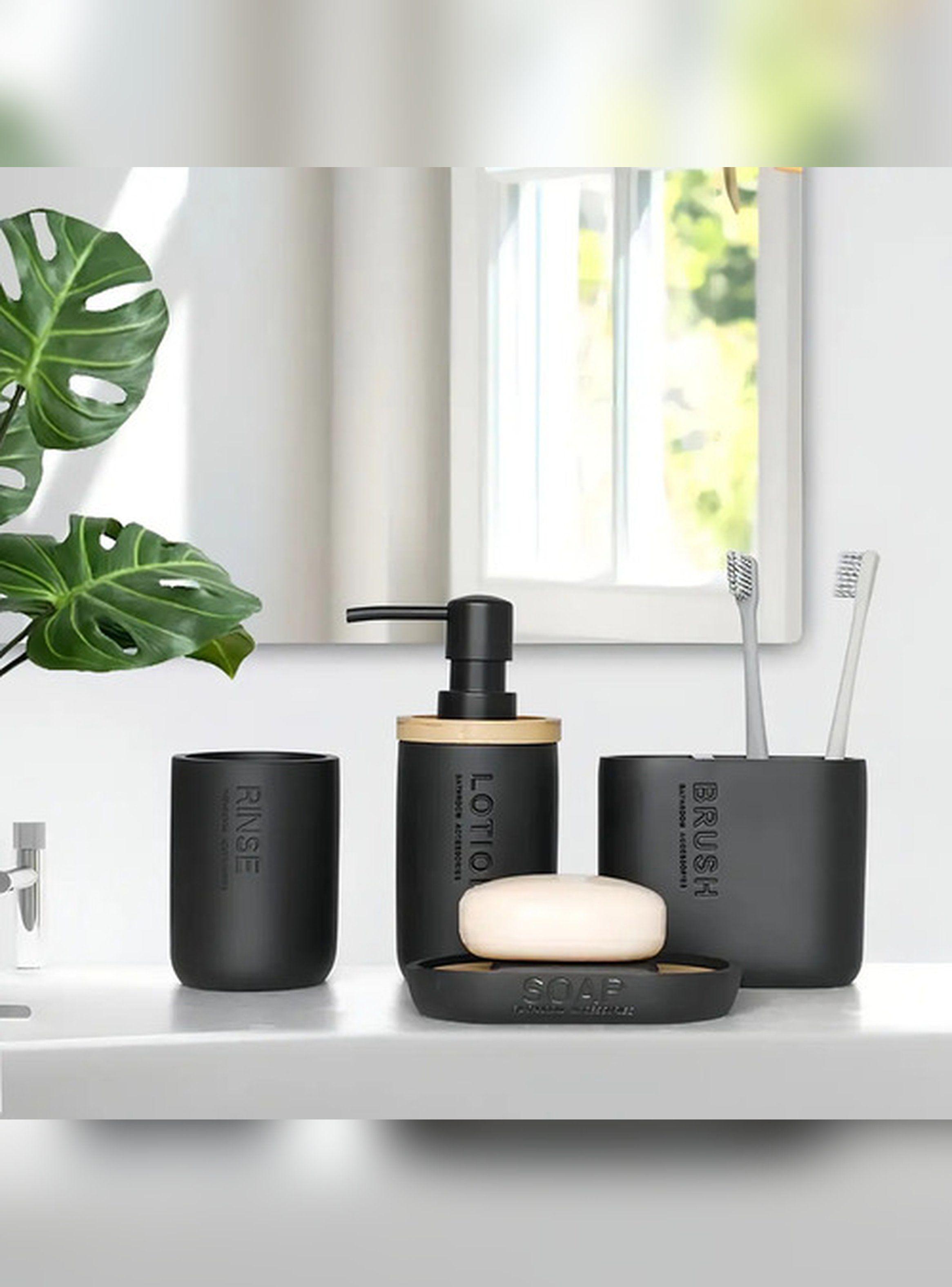 Kit Accesorios De Baño Resina 4 Piezas Stretto Negro Bambu-2