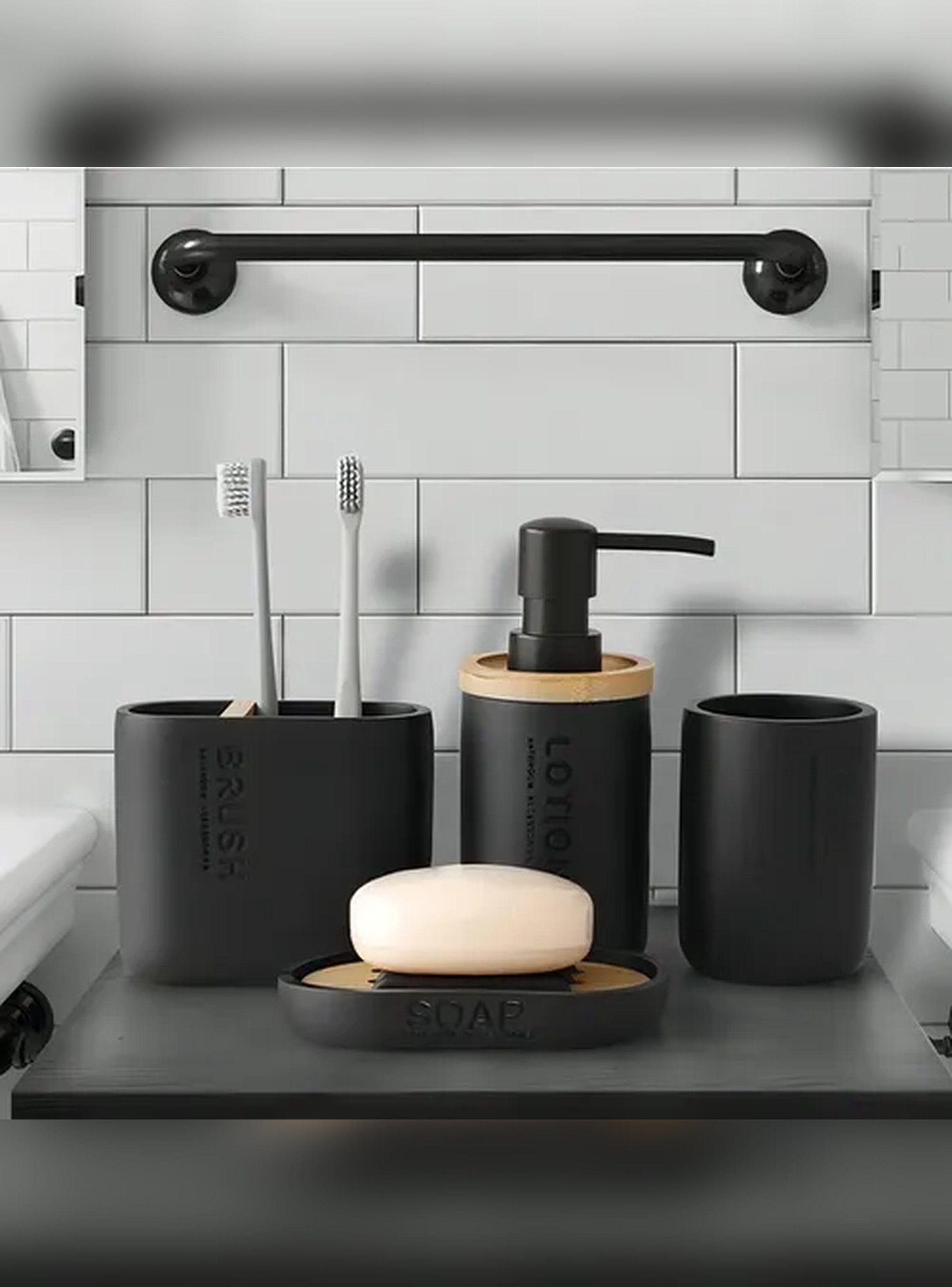 Kit Accesorios De Baño Resina 4 Piezas Stretto Negro Bambu-4