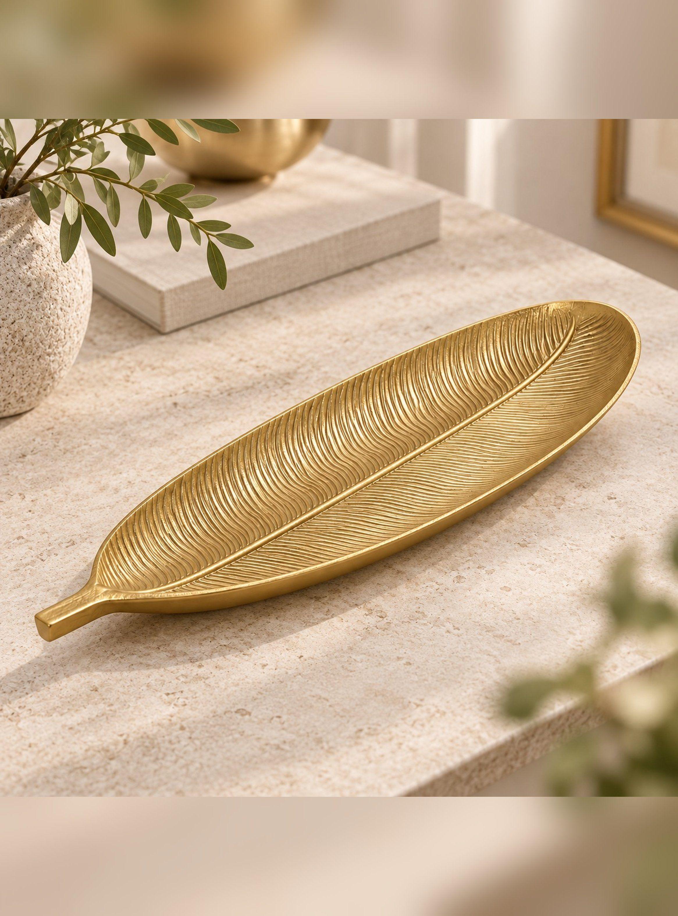 Bandeja Decorativa Forma Hoja Estilo Moderno Organico 40 cm-2