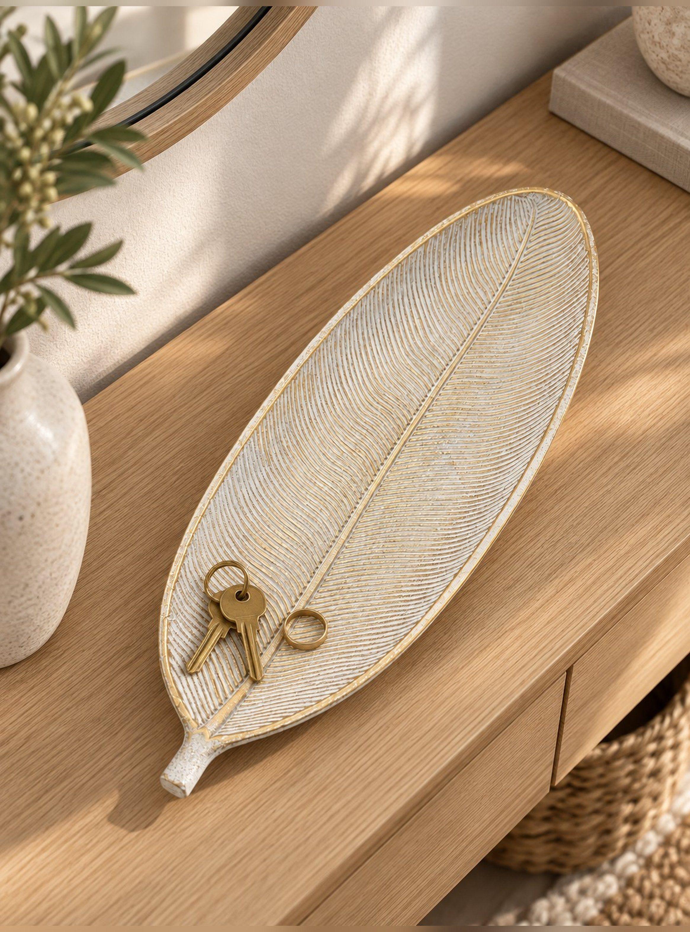 Bandeja Decorativa Forma Hoja Estilo Moderno Organico 40 cm-0