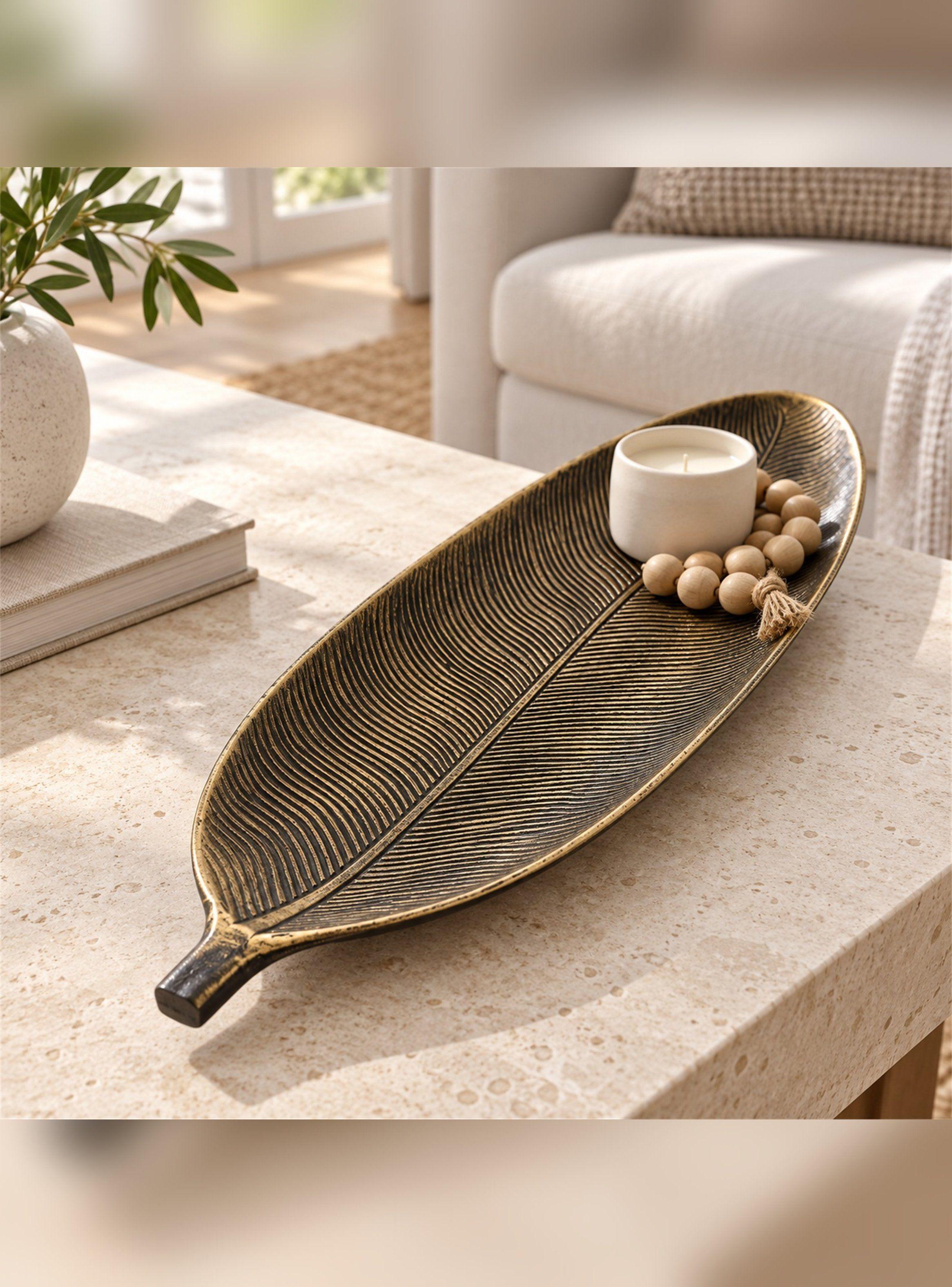 Bandeja Decorativa Forma Hoja Estilo Moderno Organico 40 cm-0