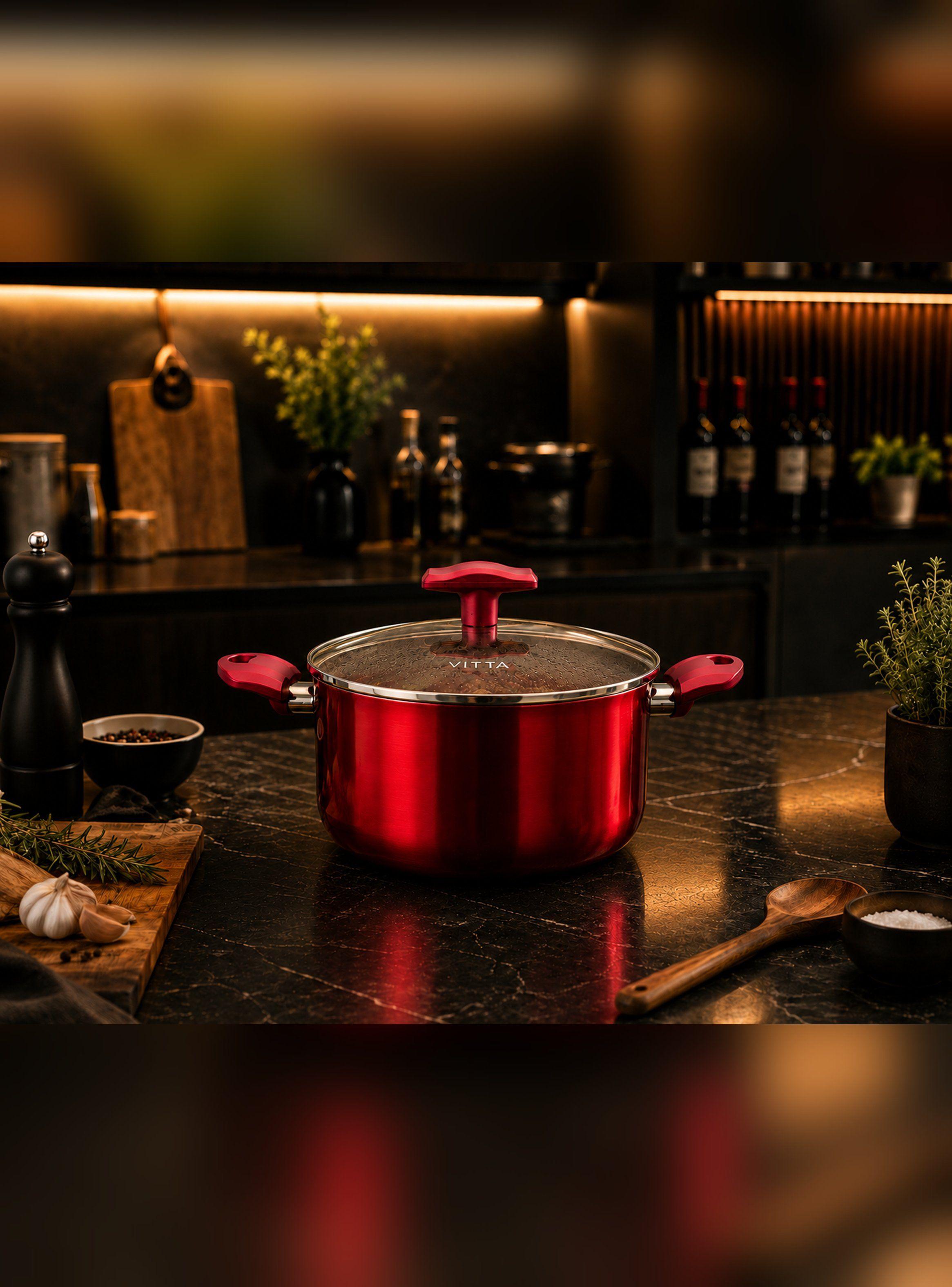 Olla Cacerola antiadherente Aluminio 24 CM 5,4L Rosso Vitta-2