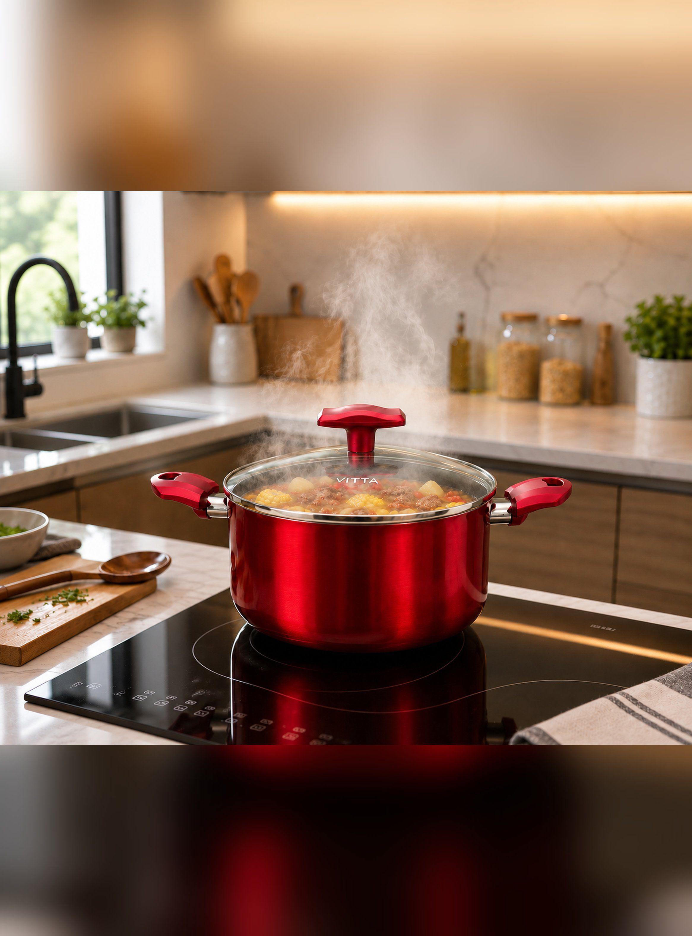 Olla Cacerola antiadherente Aluminio 24 CM 5,4L Rosso Vitta-3