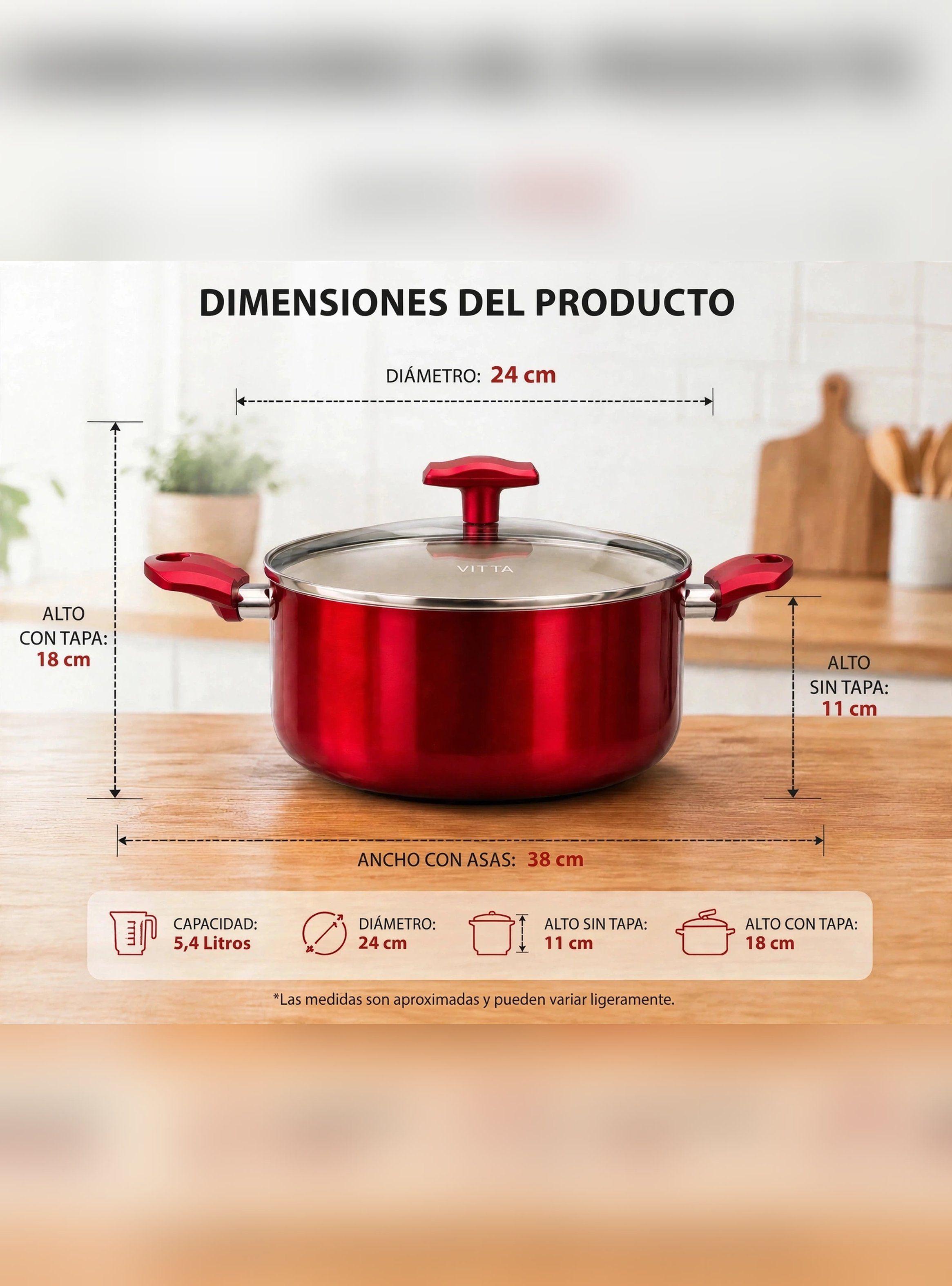 Olla Cacerola antiadherente Aluminio 24 CM 5,4L Rosso Vitta-7