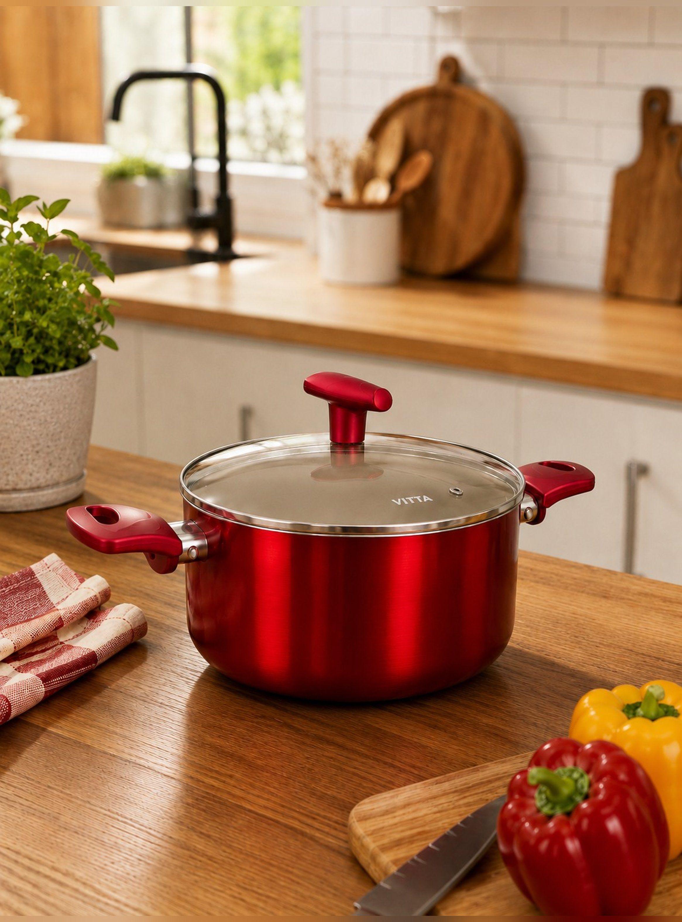 Olla Cacerola antiadherente Aluminio 24 CM 5,4L Rosso Vitta-8