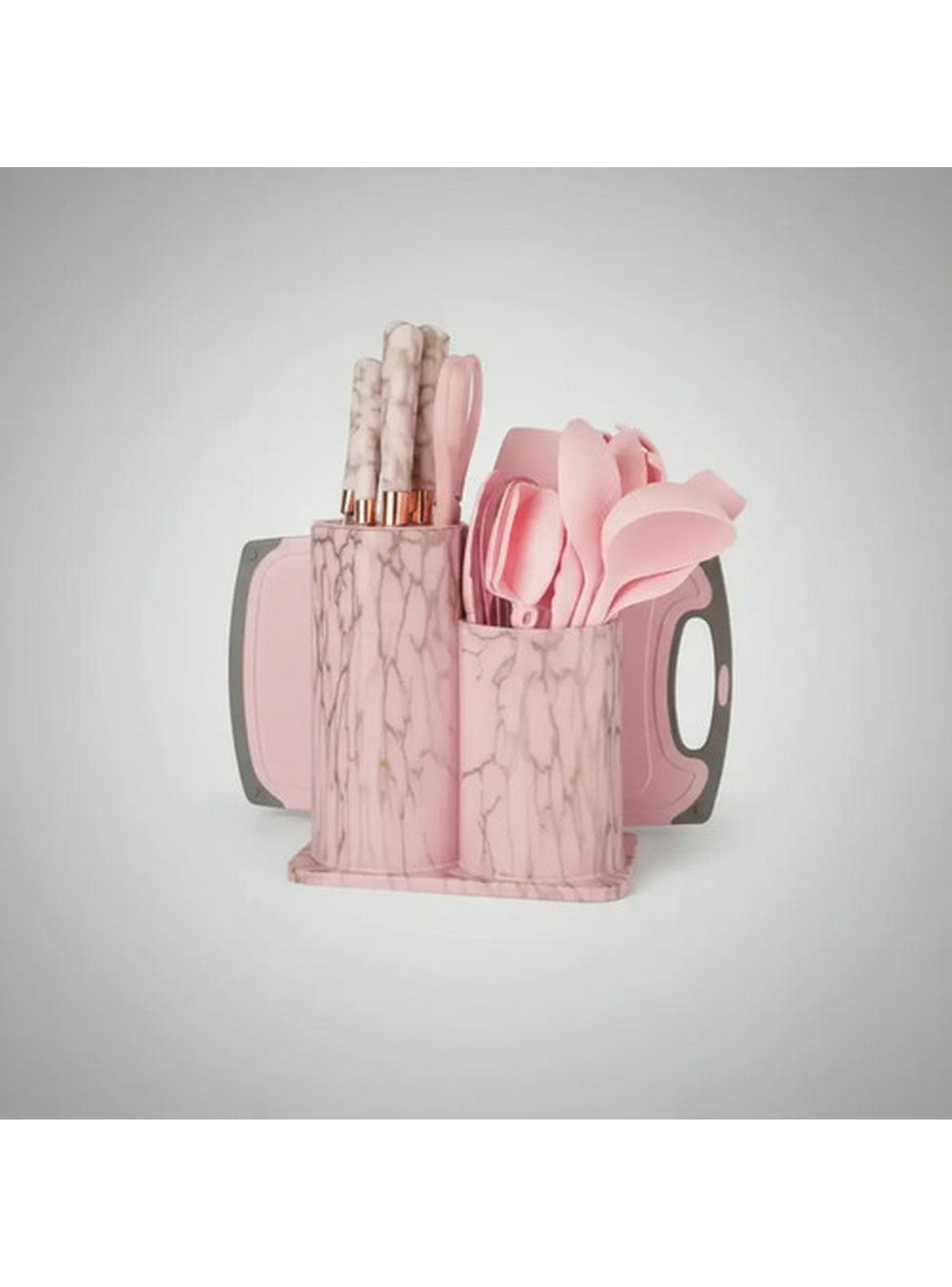 Set Utensilios Cocina Marmoleado Rosa Dorado 25 Piezas-2
