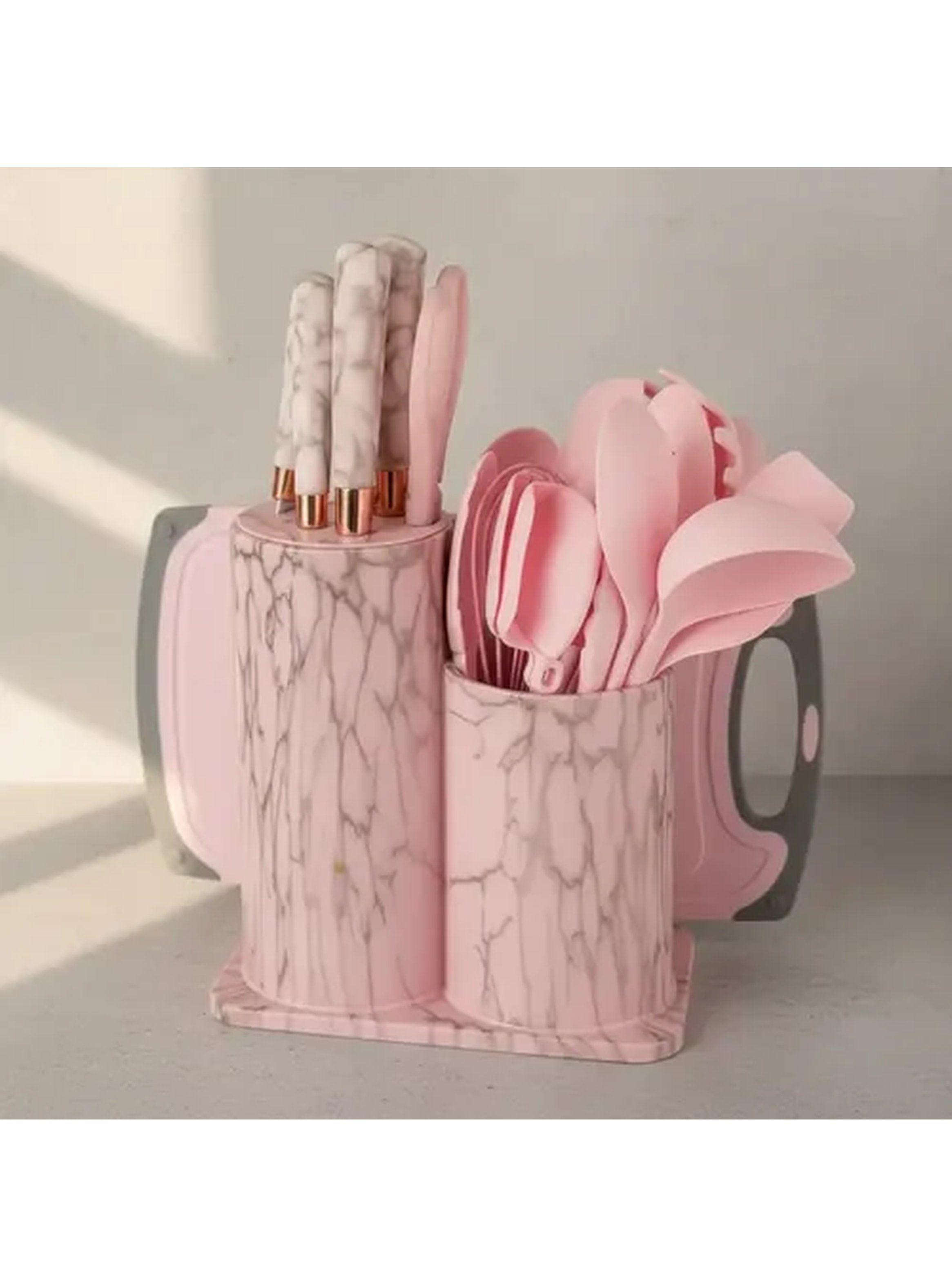 Set Utensilios Cocina Marmoleado Rosa Dorado 25 Piezas-3