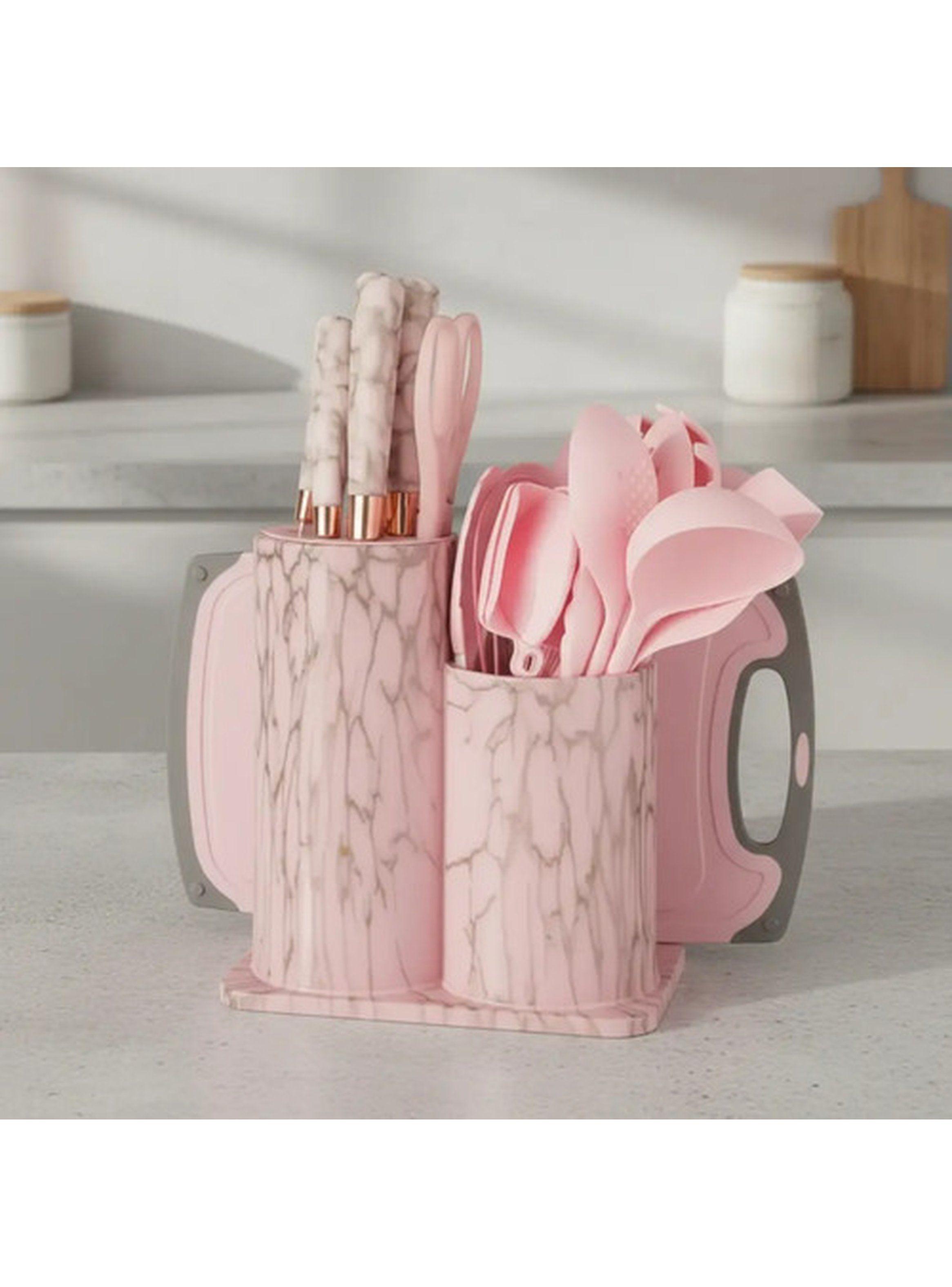 Set Utensilios Cocina Marmoleado Rosa Dorado 25 Piezas-4
