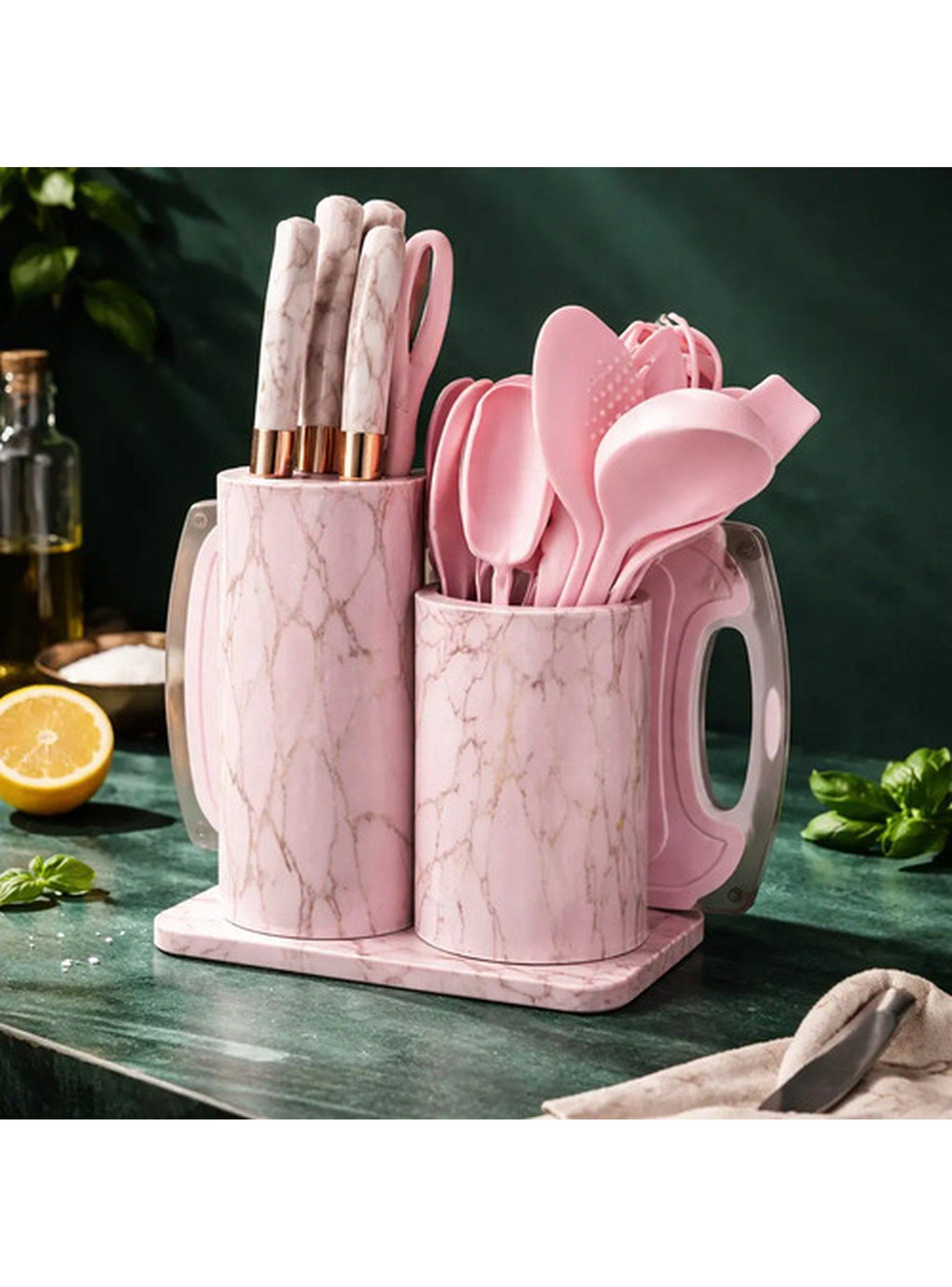 Set Utensilios Cocina Marmoleado Rosa Dorado 25 Piezas-5