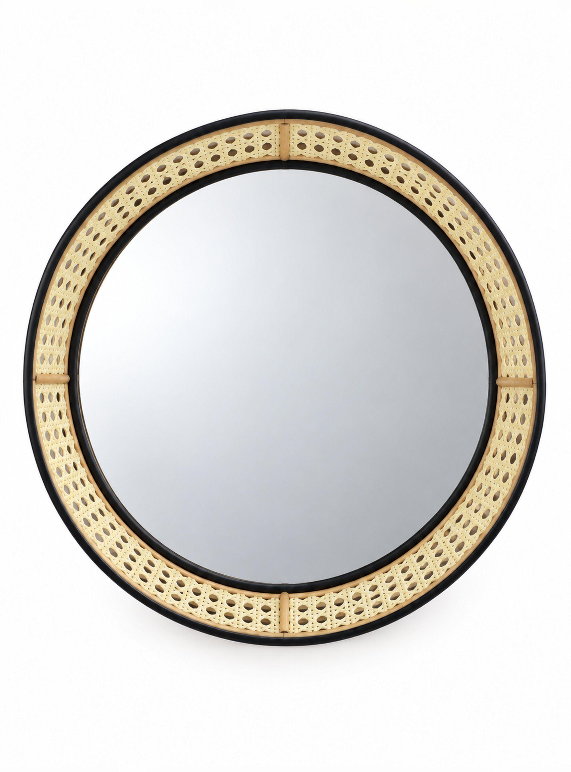 Espejo Circular de Pared Ratán Sintético Metal Negro 45 cm-5
