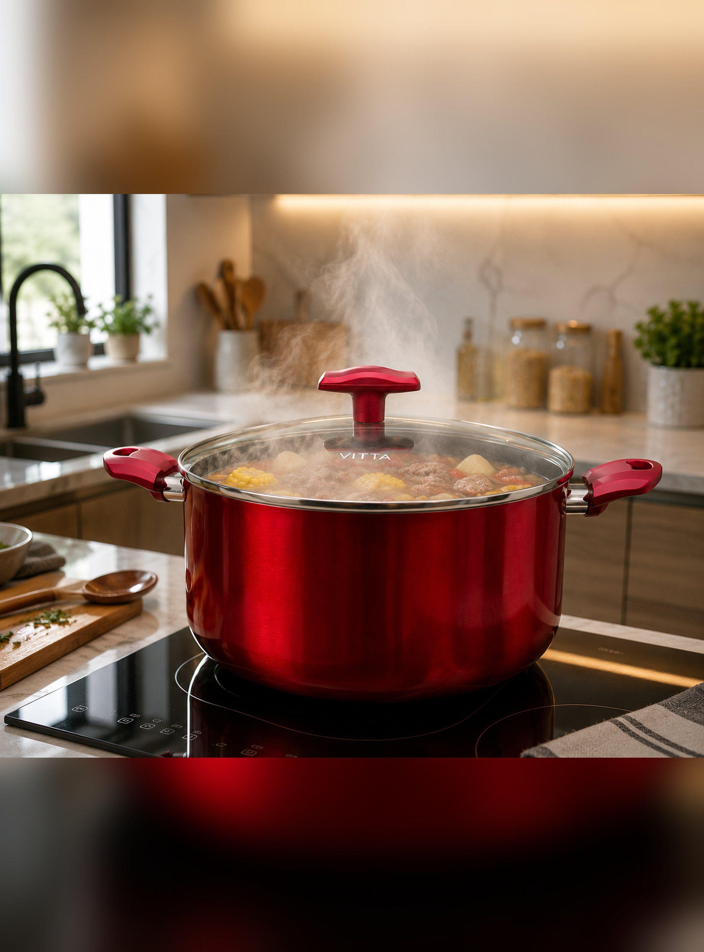 Olla Cacerola 30 CM 10,5L Con Tapa Modelo Rosso Marca Vitta-2