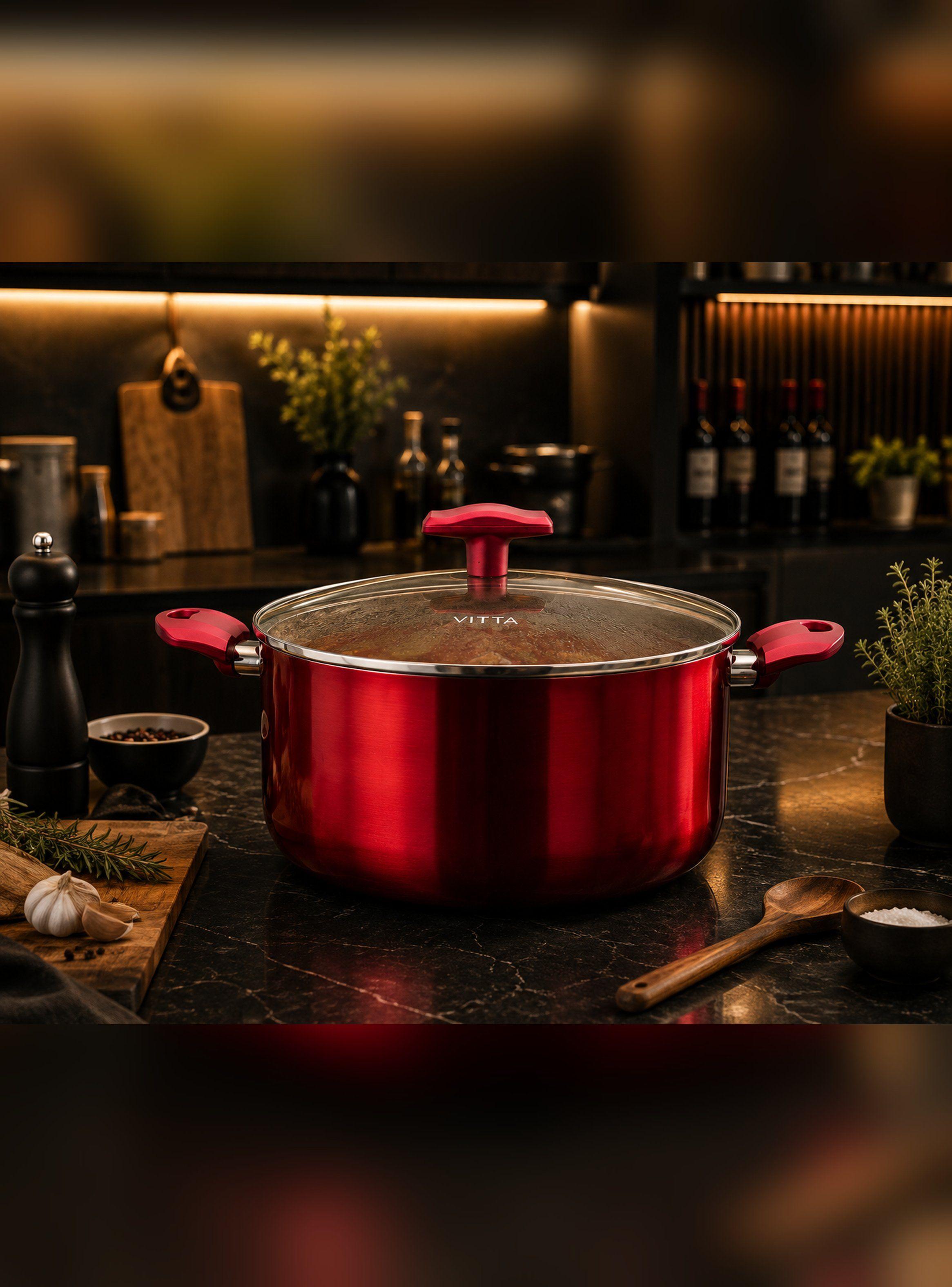 Olla Cacerola 30 CM 10,5L Con Tapa Modelo Rosso Marca Vitta-7