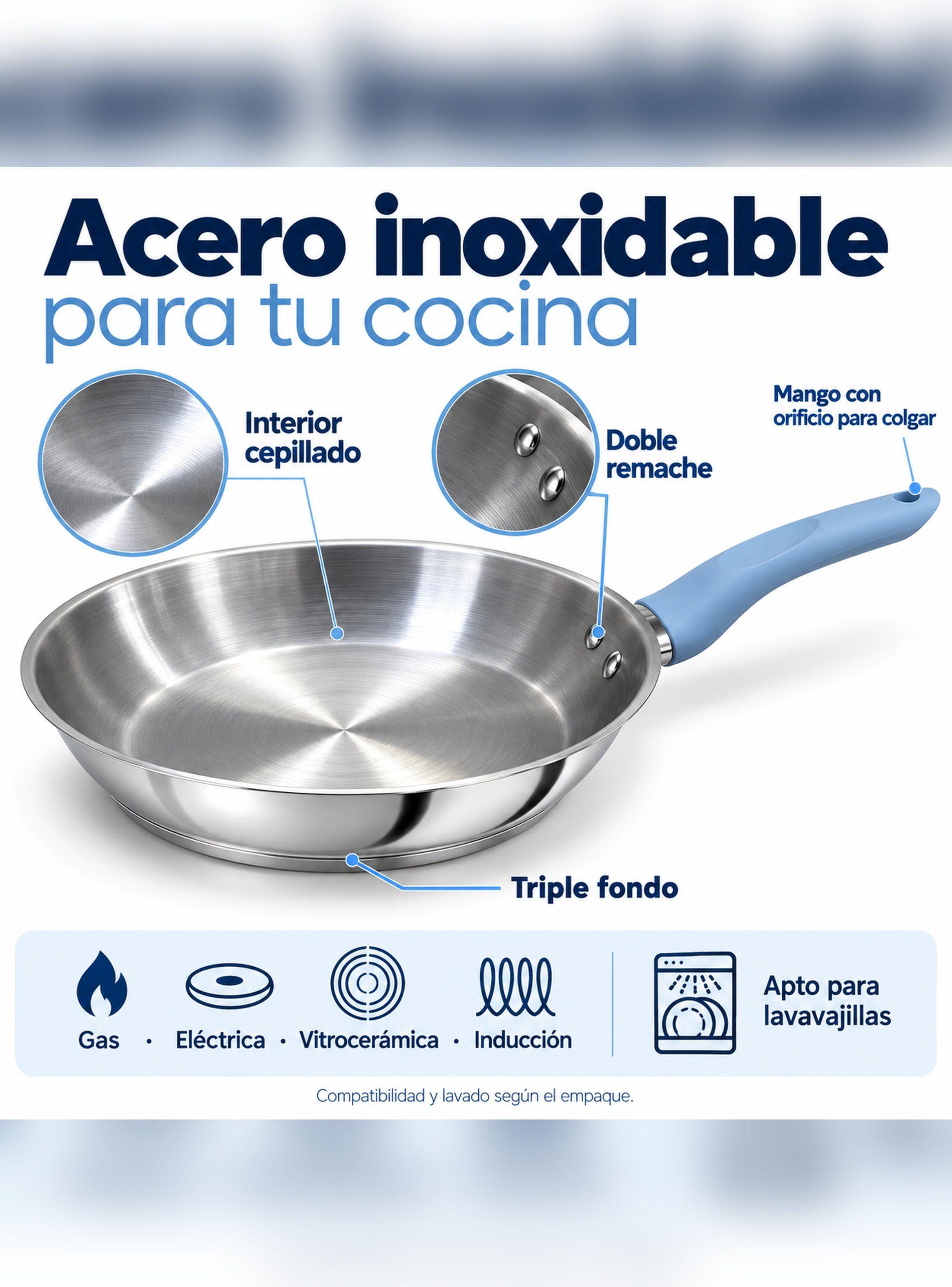 Sartén Acero Inoxidable 24 cm Triple Fondo Bolton Inducción-4