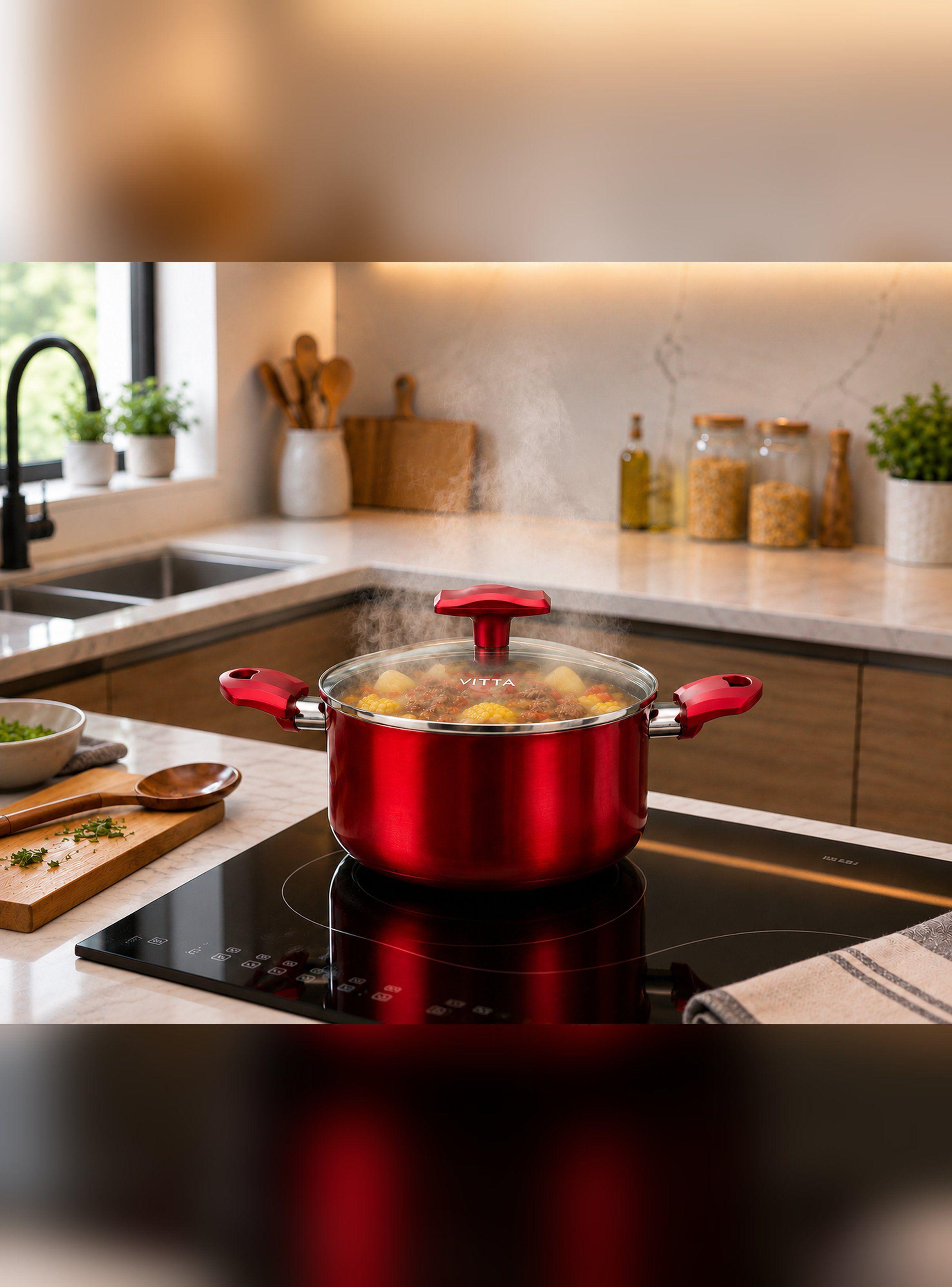 Olla Cacerola antiadherente Aluminio 20 CM 4,8L Rosso Vitta-3
