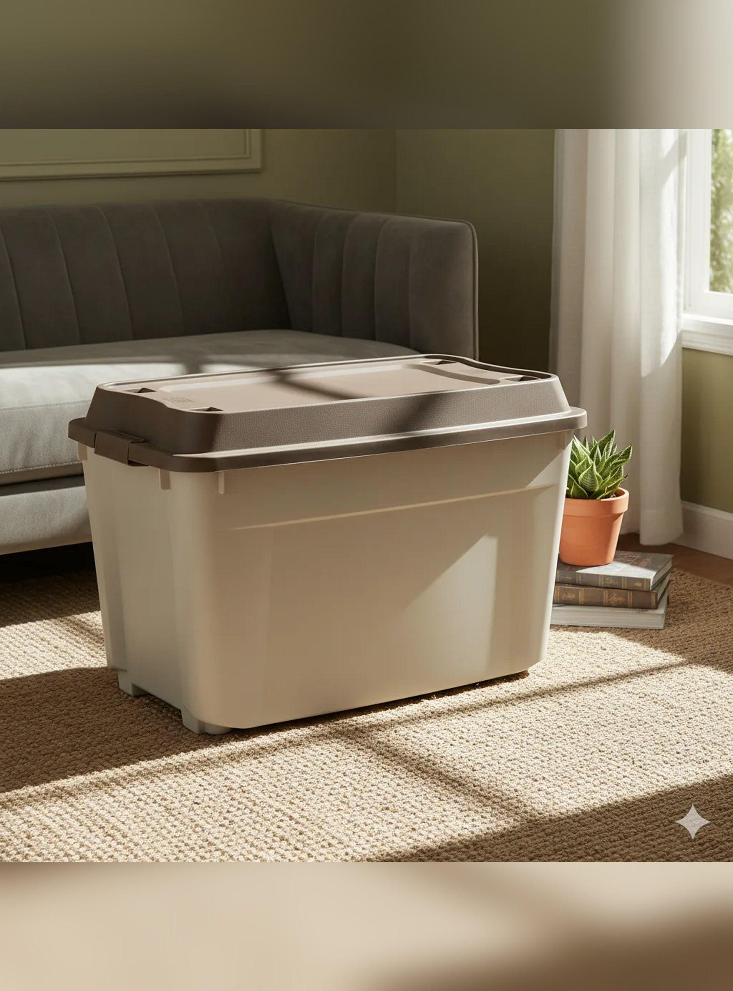 Caja Baul 210 Litros Reyplast  Color Beige tapa Cafe-0