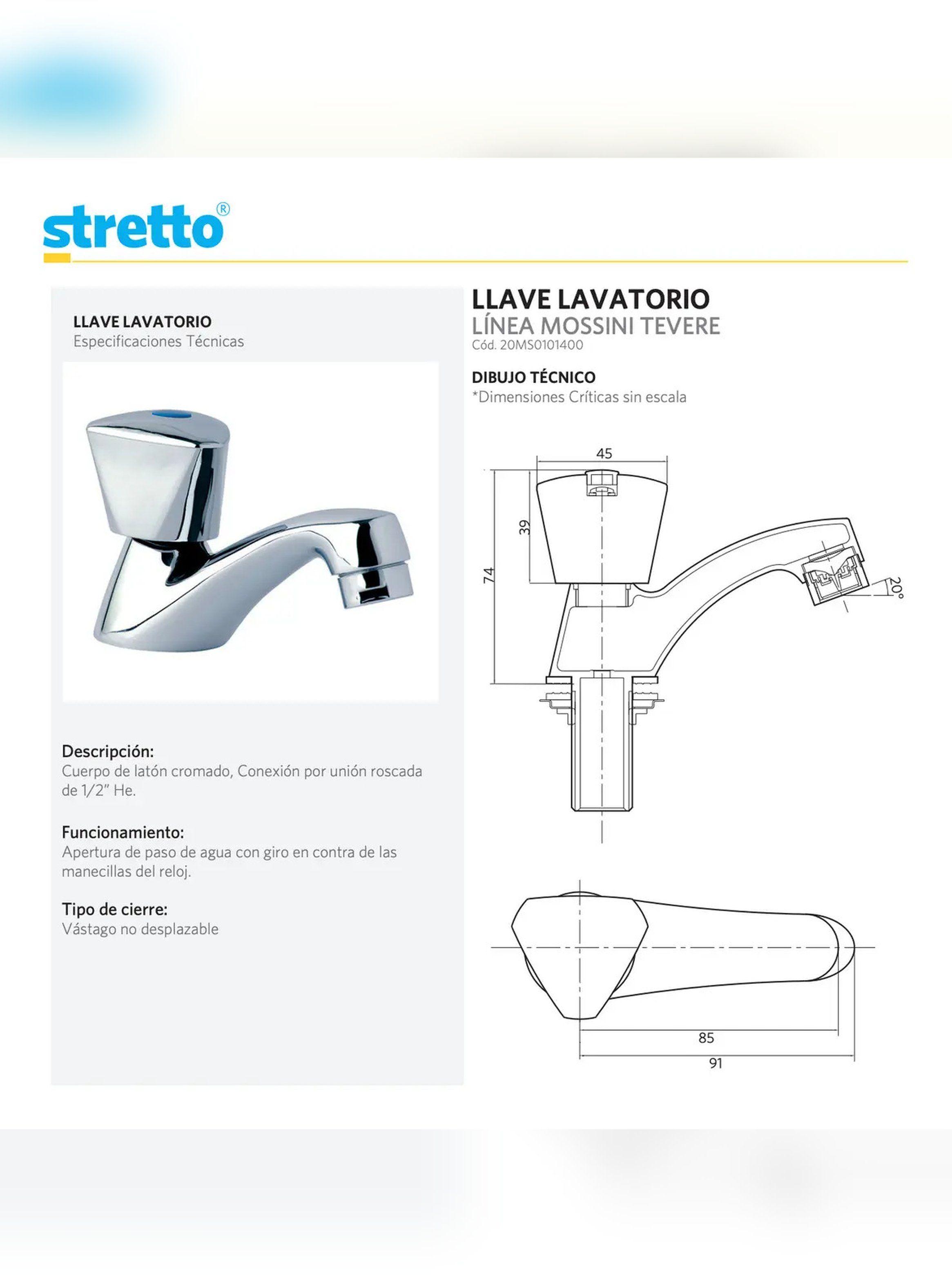 Llave Grifo Lavatorio Modelo Mossini Tevere Marca Stretto-2