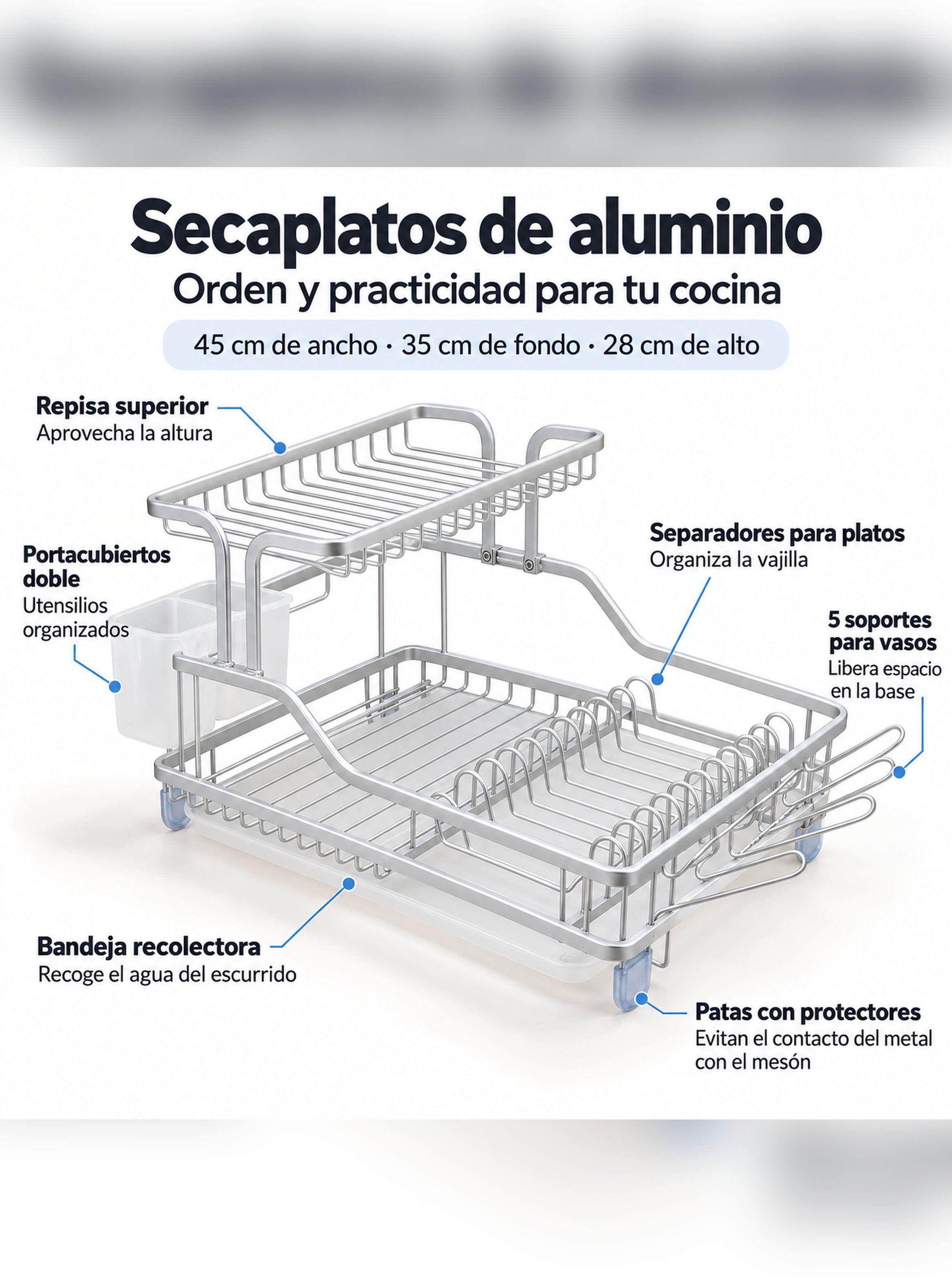 Lujoso Secaplatos De Aluminio Antioxidante 2 Niveles-1