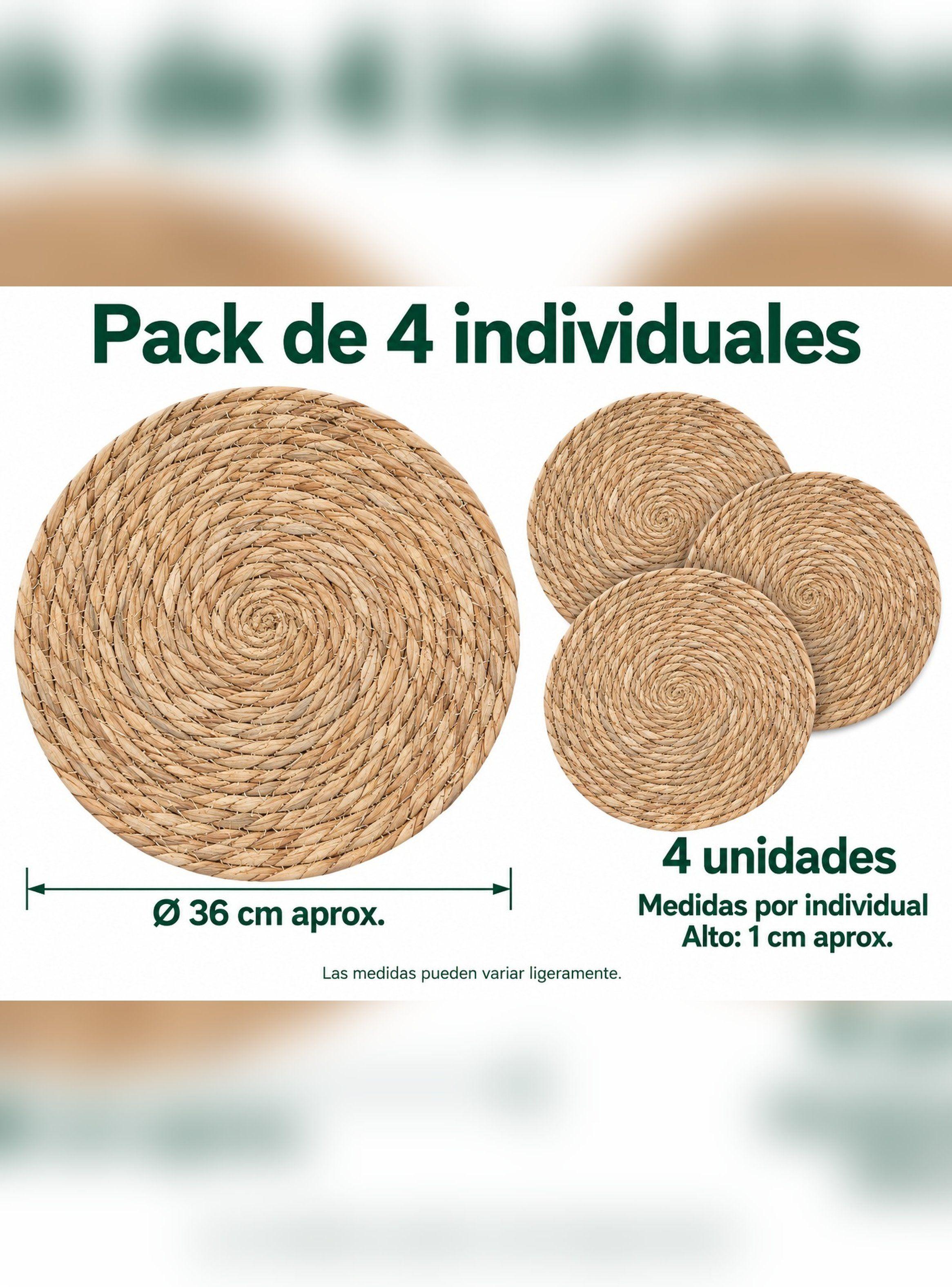 Set 4 Individuales Redondos Fibra Natural 36 cm Beige-2