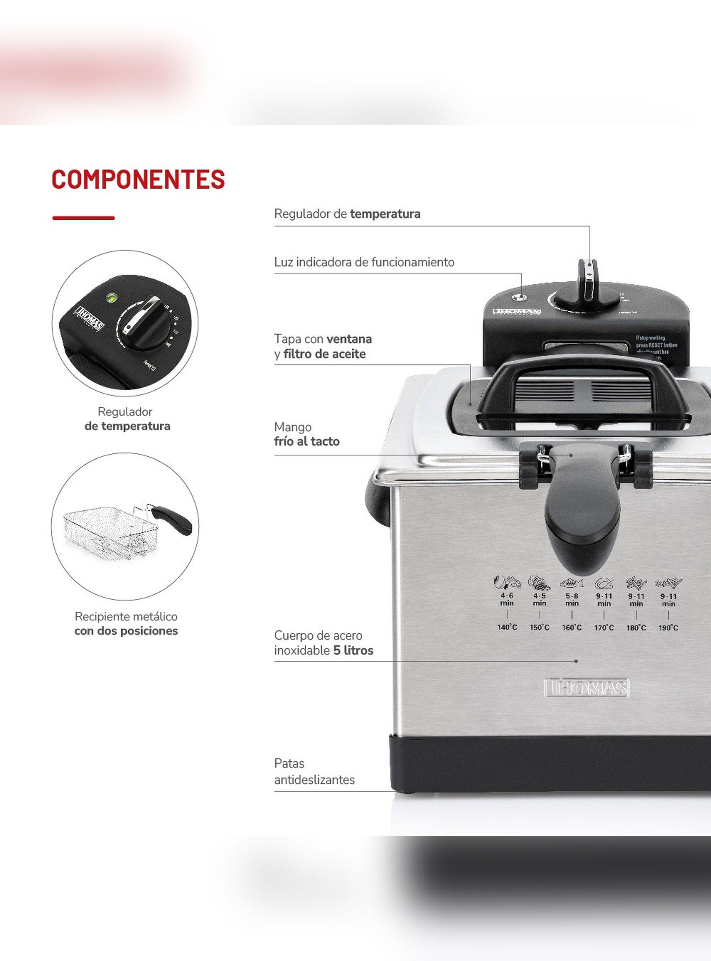 Freidora Eléctrica Thomas TH-DF500 5 L 1950W Acero Inox-4