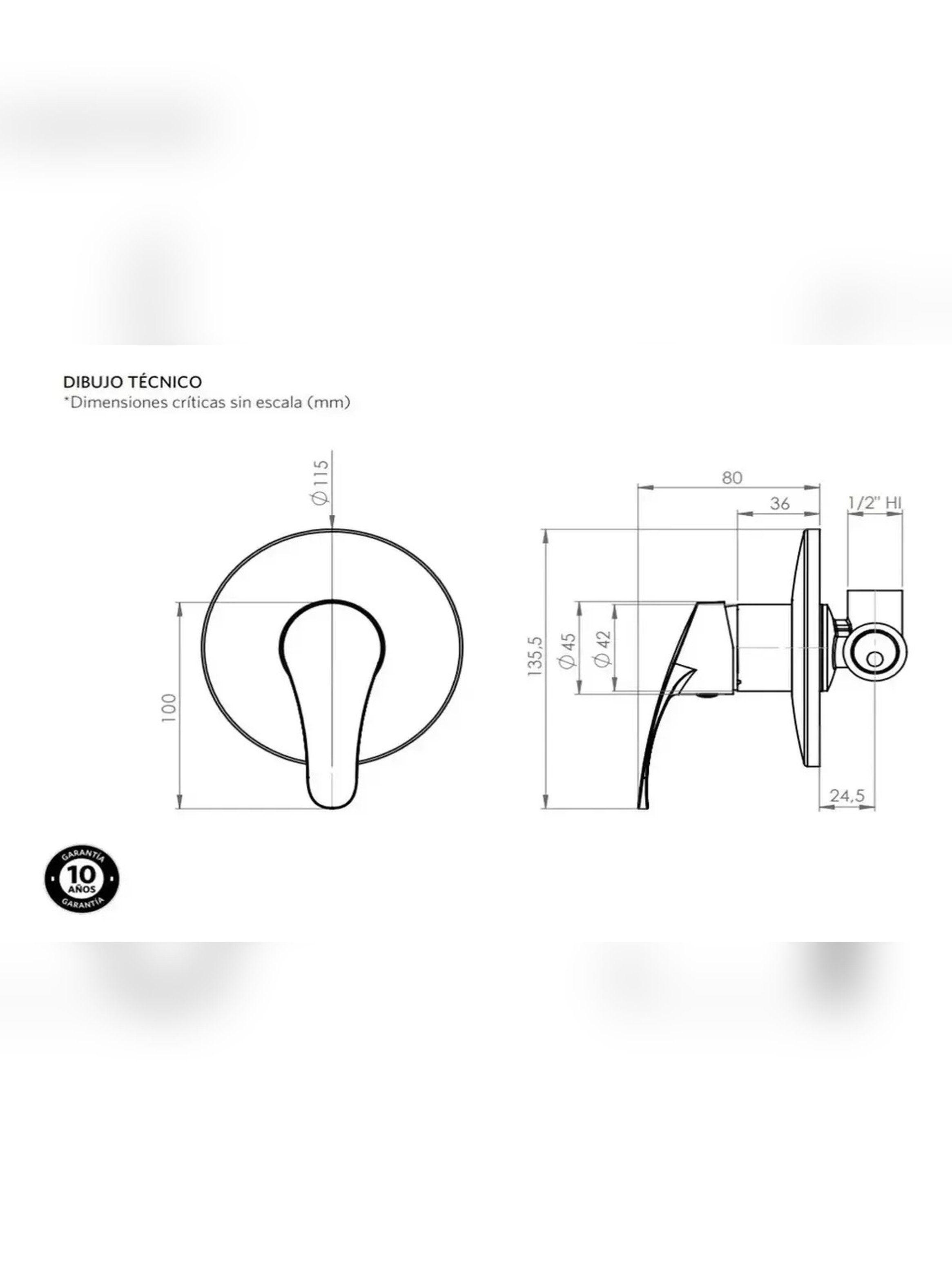 Monomando Llave Grifo Ducha Empotrado New Standard Stretto-5