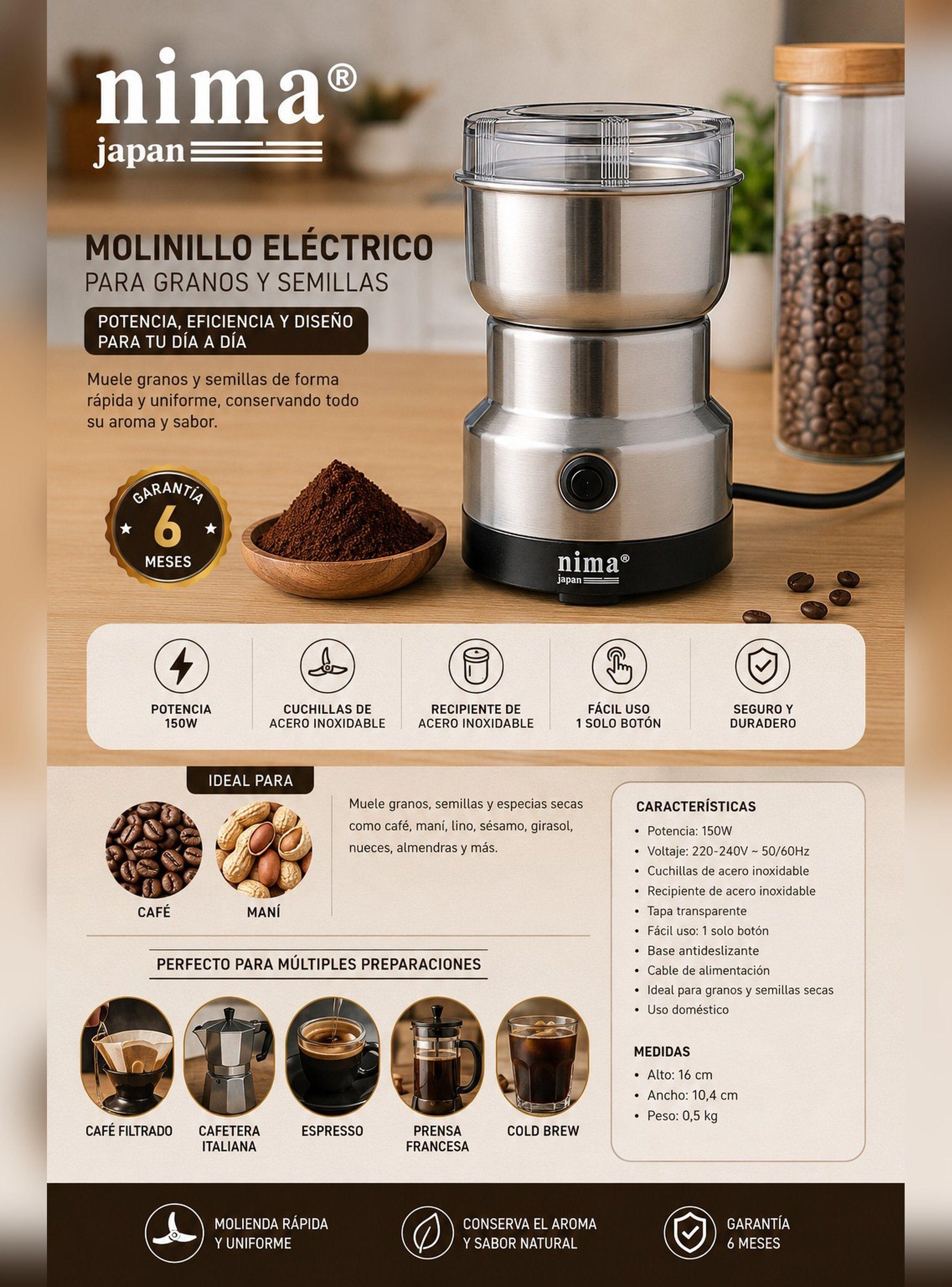 Molinillo Molino de Cafe y Granos 150W Color Cromo-3