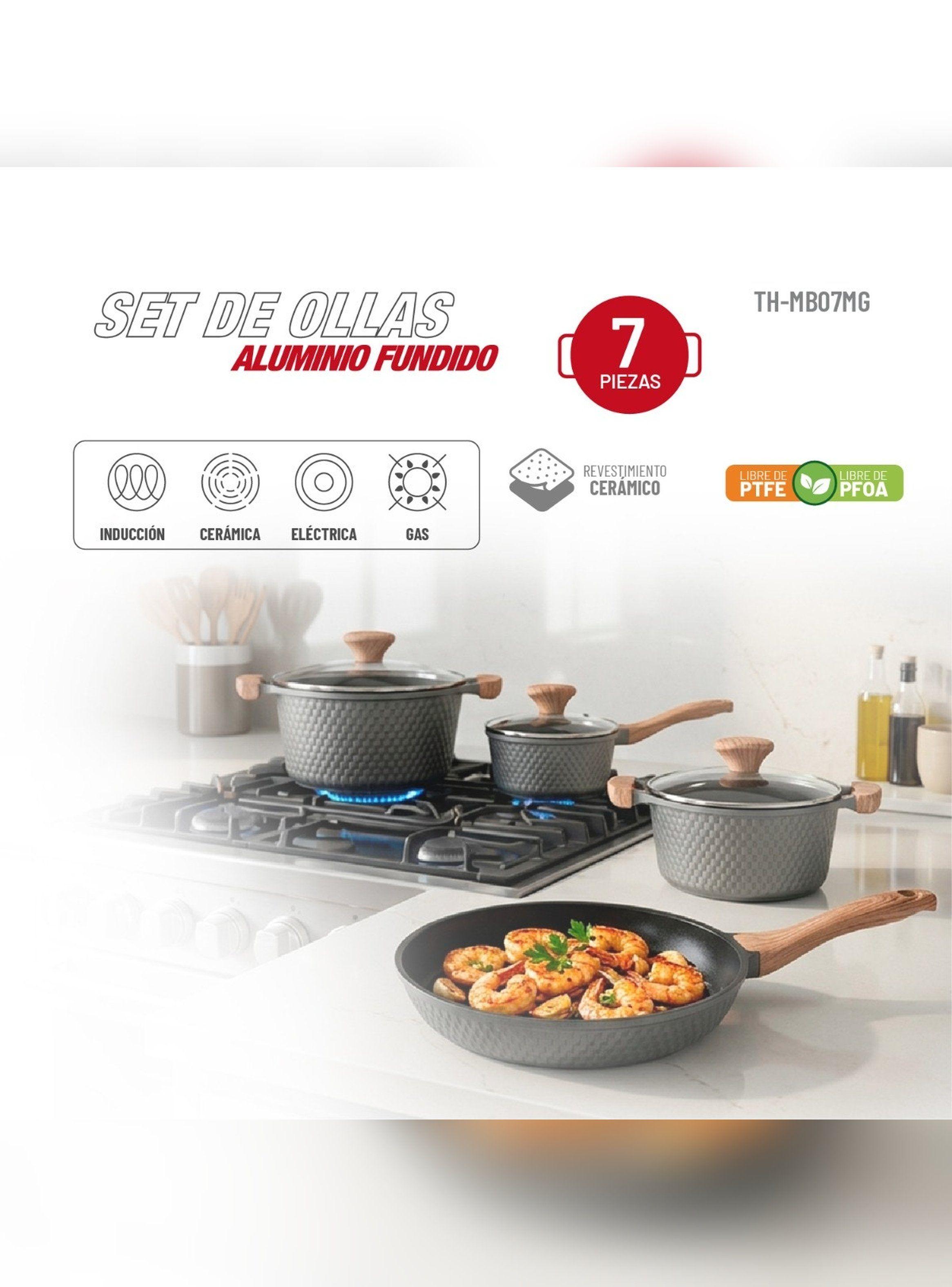 Batería Cocina Thomas TH-MB07GM 7 Piezas Ollas Sartén Gris-2