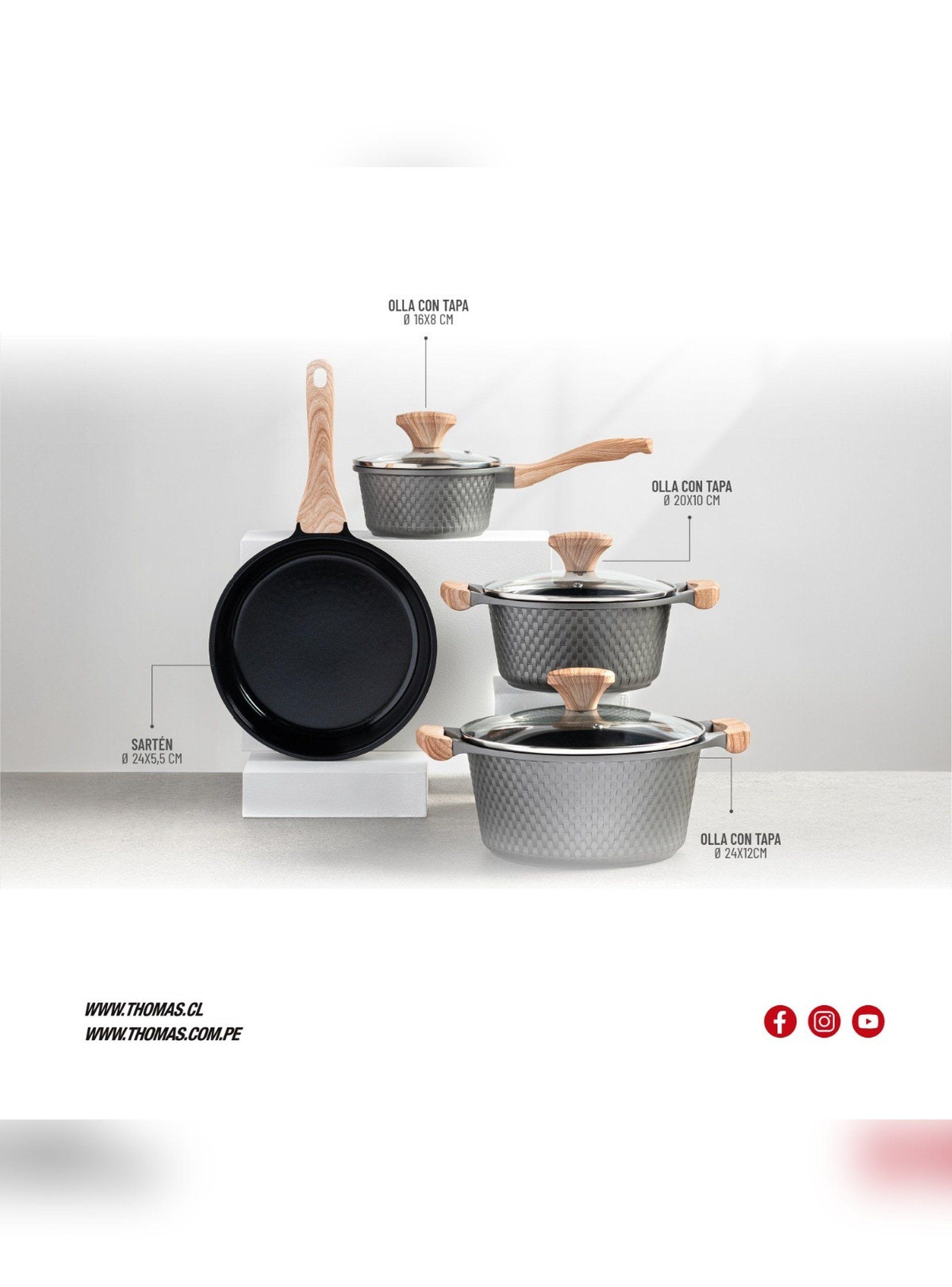 Batería Cocina Thomas TH-MB07GM 7 Piezas Ollas Sartén Gris-6
