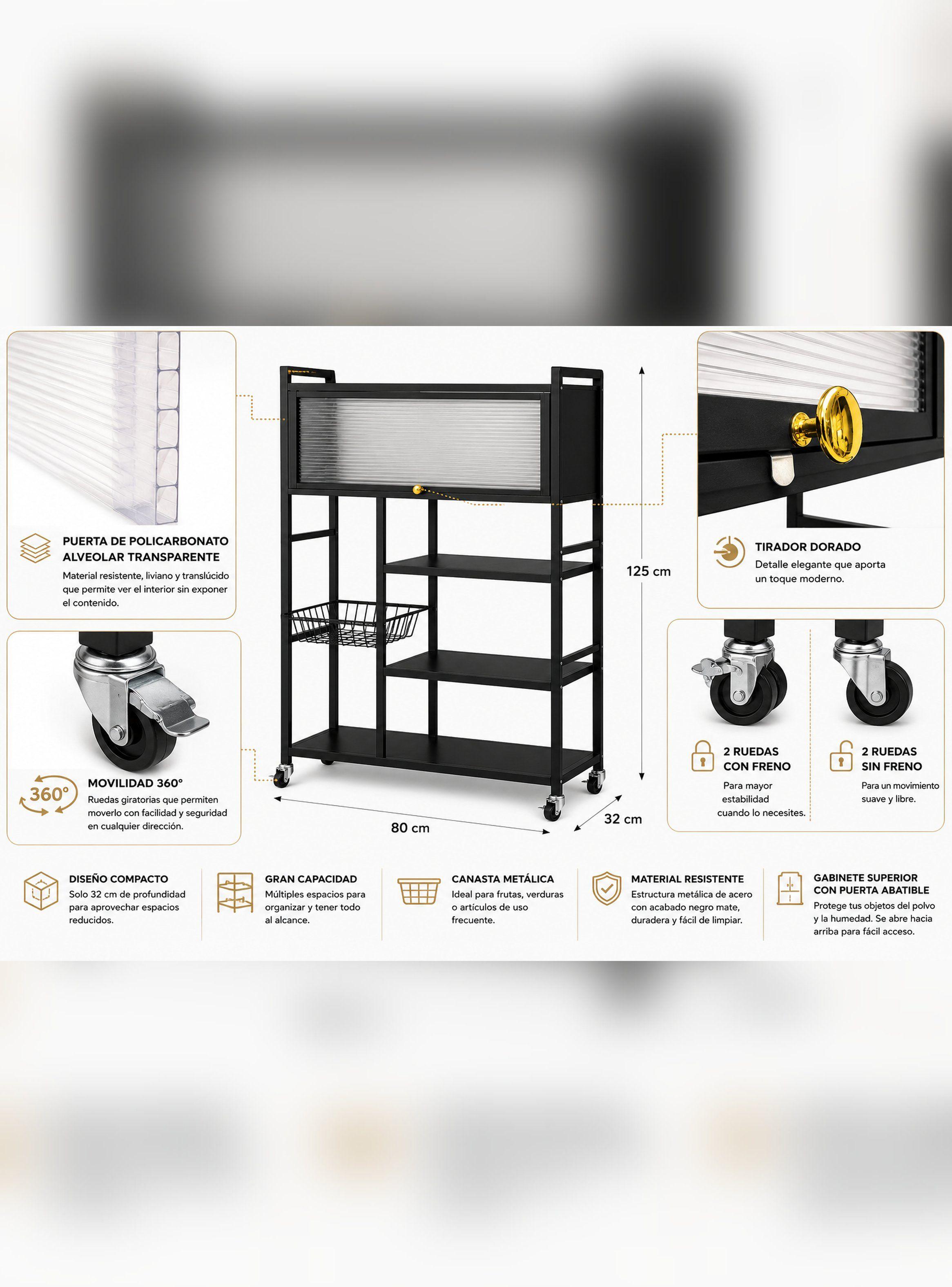 Estante Organizador Multiuso de Cocina con Gabinete y Ruedas-2