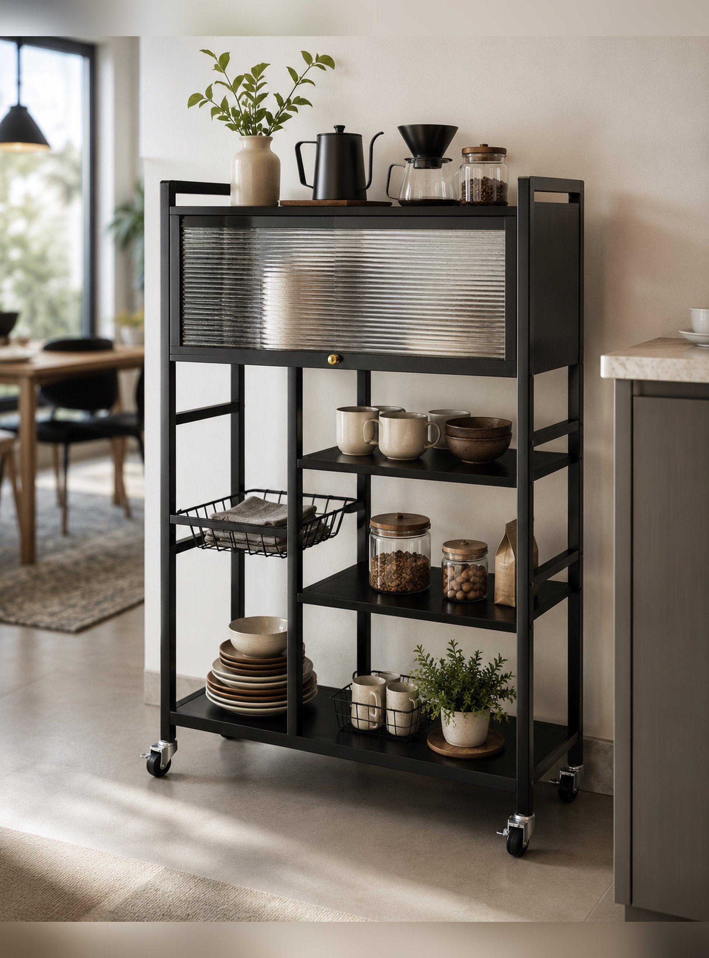 Estante Organizador Multiuso de Cocina con Gabinete y Ruedas-3