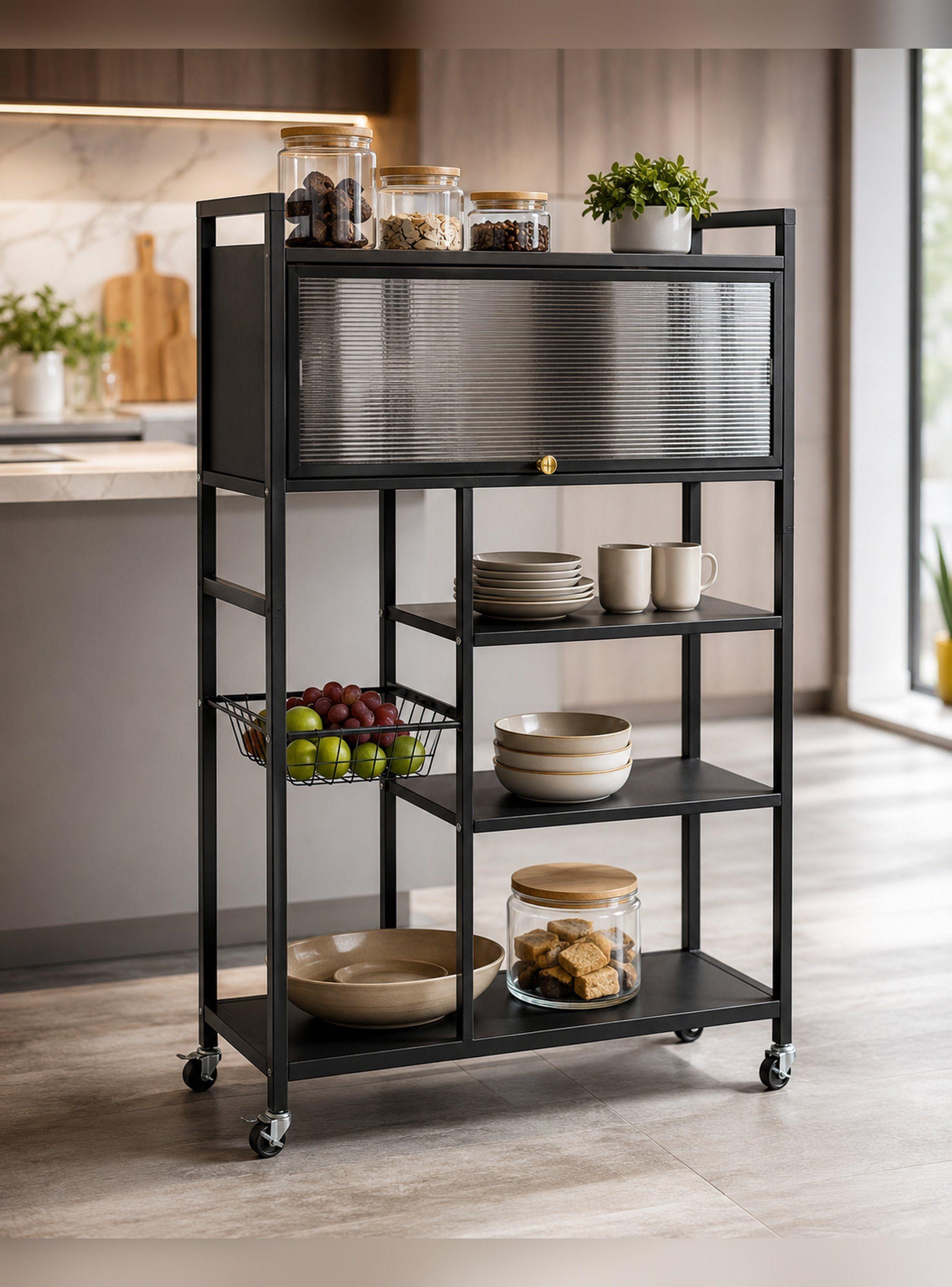 Estante Organizador Multiuso de Cocina con Gabinete y Ruedas-5