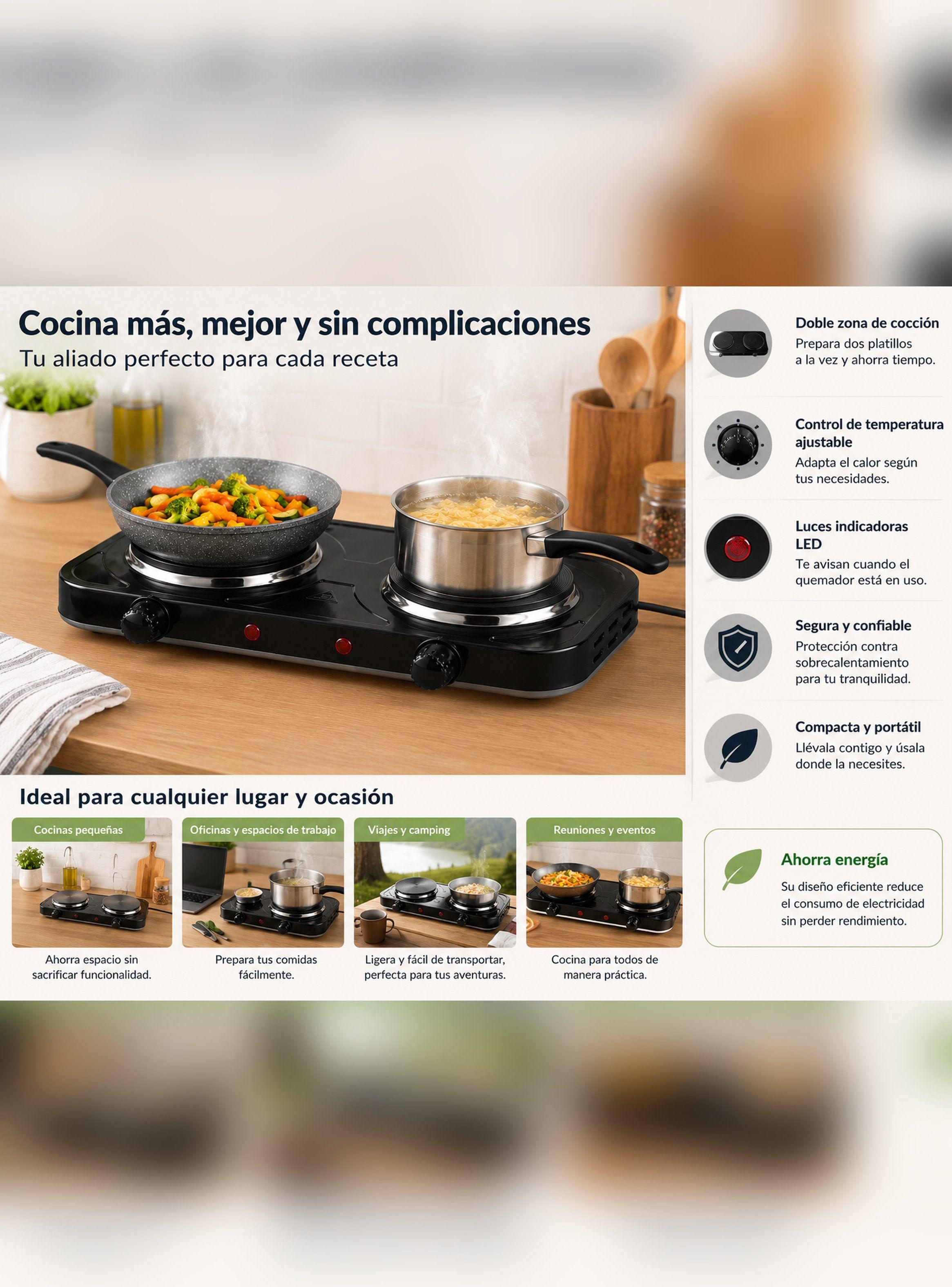 Cocinilla Anafe Cocina Electrica Dos Platos Color Negro-1