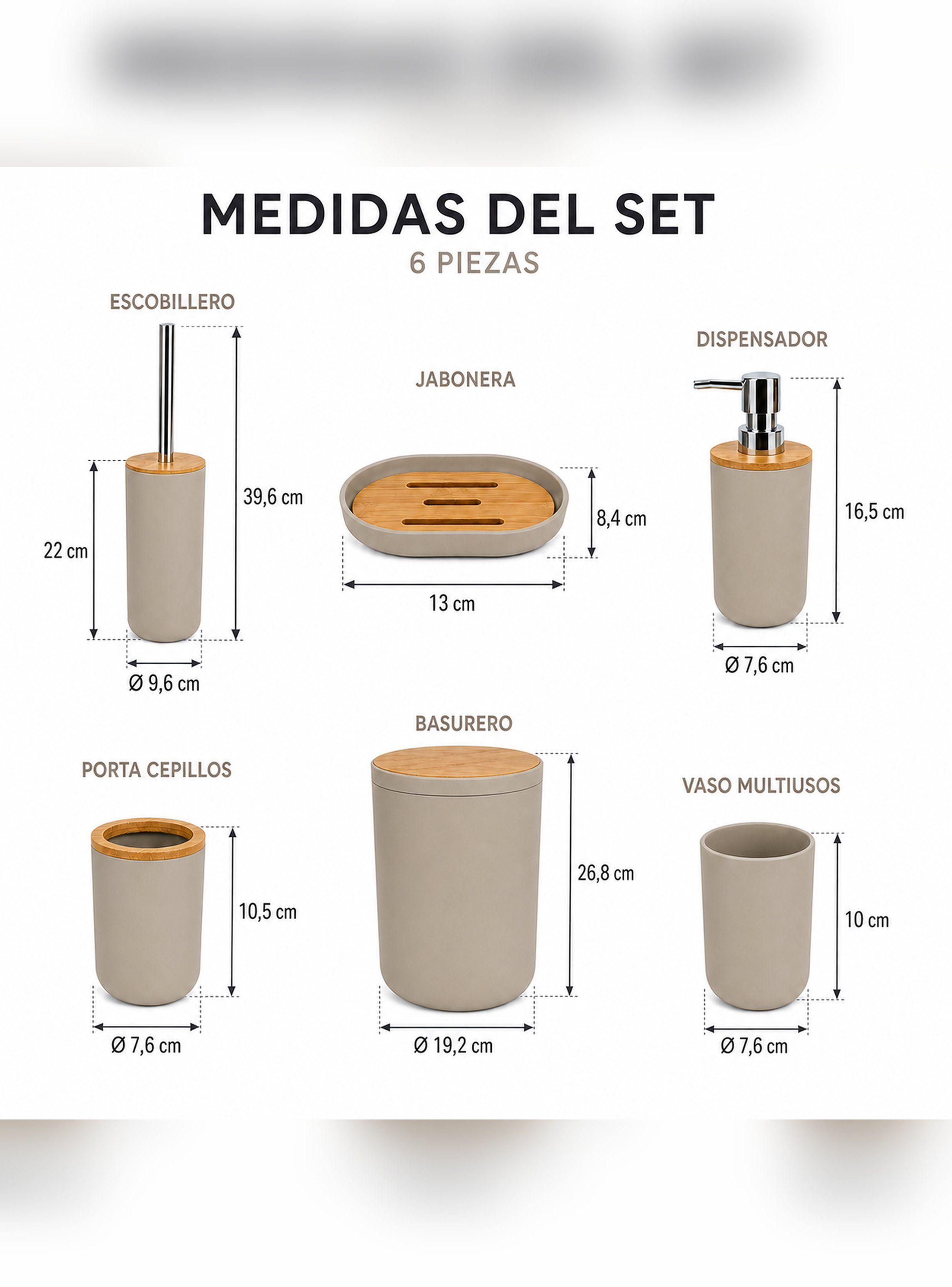 Set De Baño 6 Piezas De ABS Y Bambu Basurero Dispensador-7