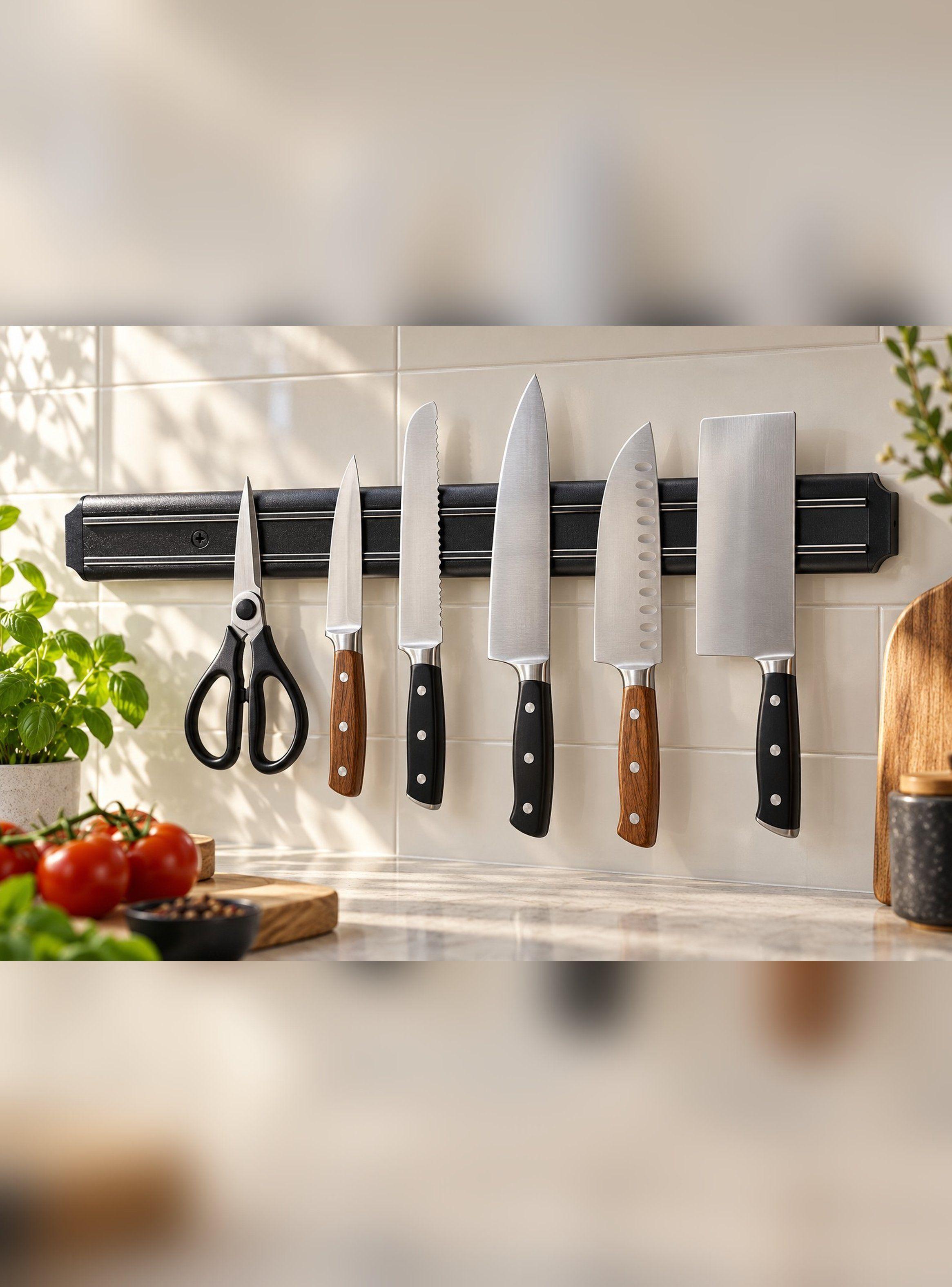 Barra Magnética Porta Cuchillos 50 cm Negro para Pared-0