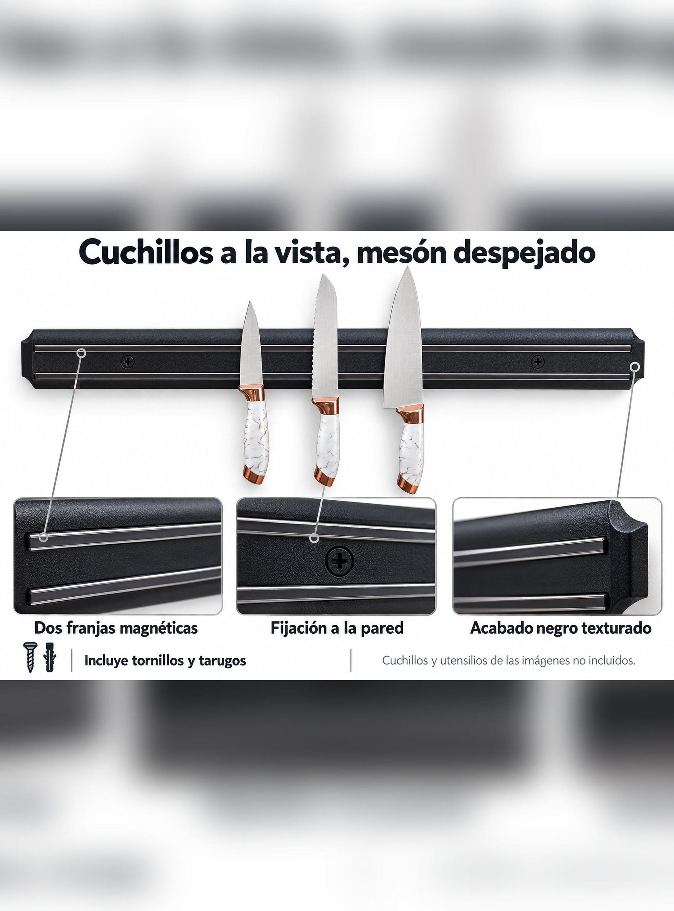 Barra Magnética Porta Cuchillos 50 cm Negro para Pared-3