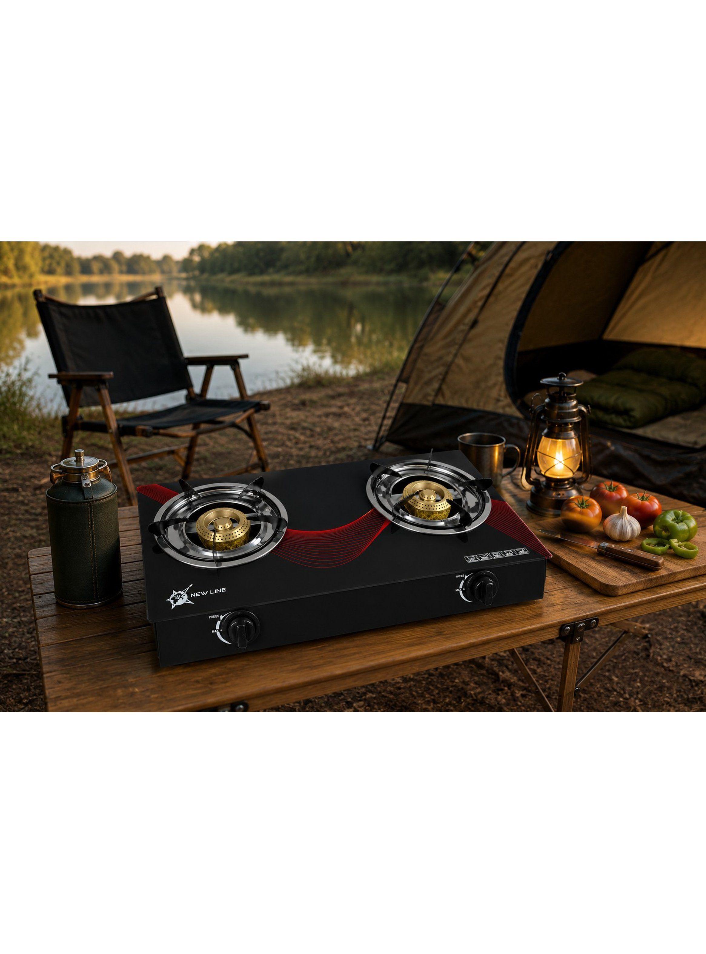 Cocina A Gas Con 2 Platos Vidrio Templado Marca New Line-2