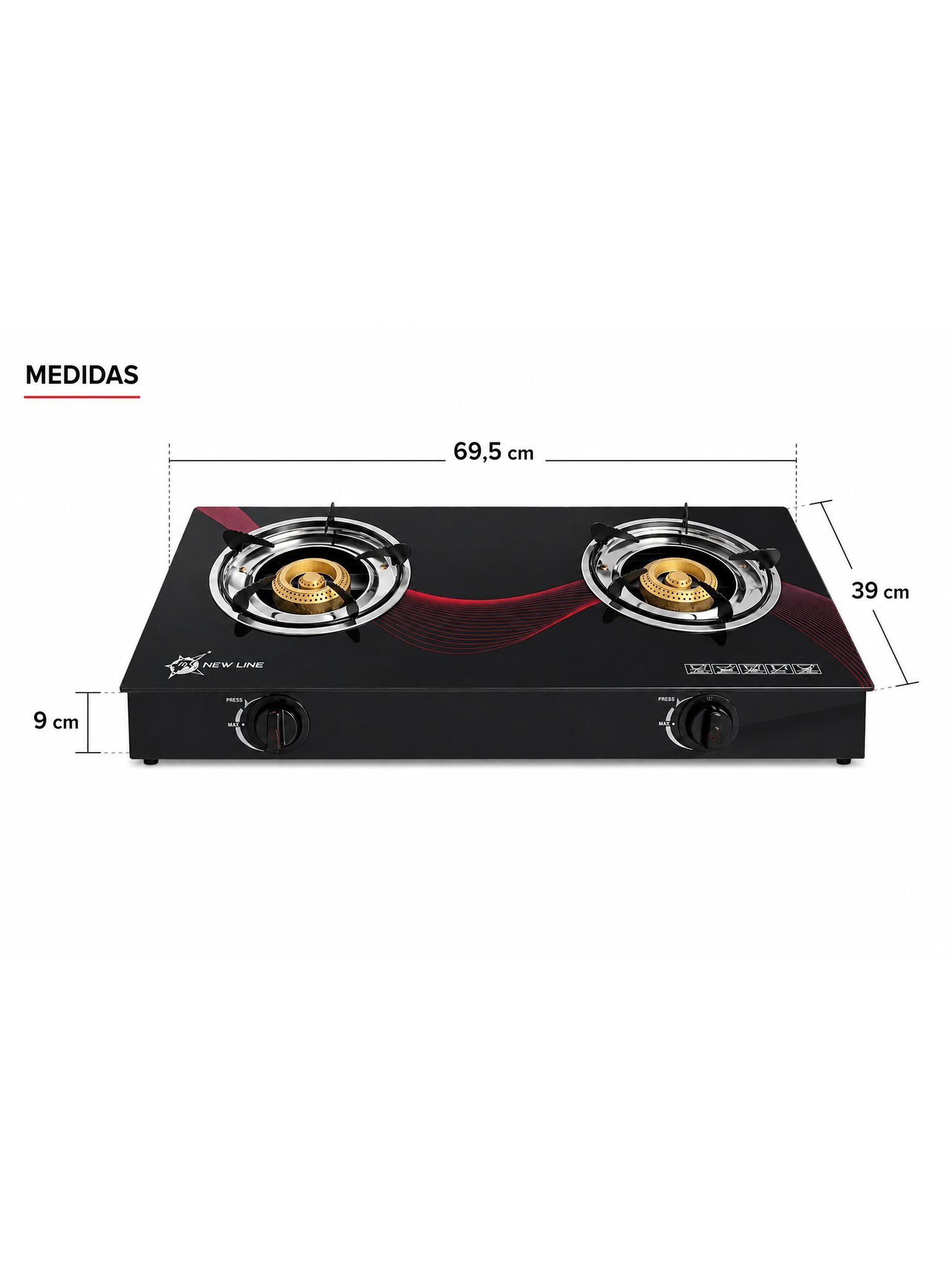 Cocina A Gas Con 2 Platos Vidrio Templado Marca New Line-3