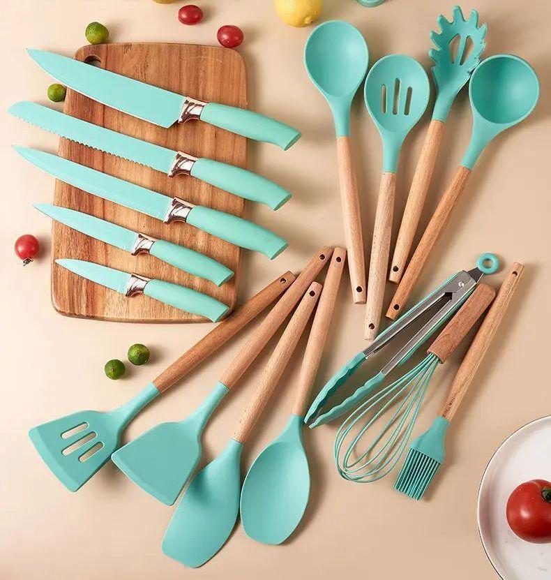 SET 19 UTENSILIOS DE COCINA DE ACERO INOXIDABLE Y SILICONA-3