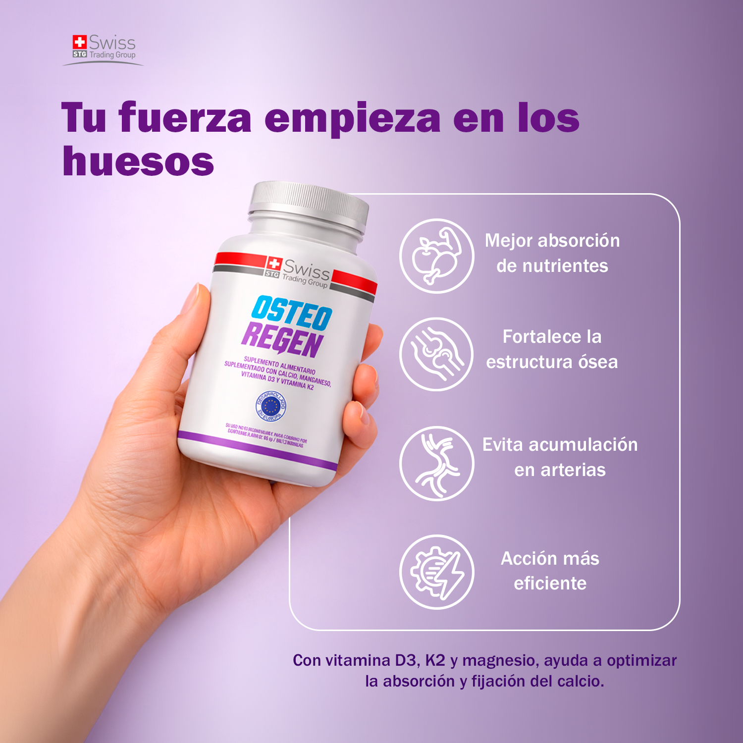 Fortalecedor de Huesos Calcio Vitamina D K2 Magnesio 90 Caps-5