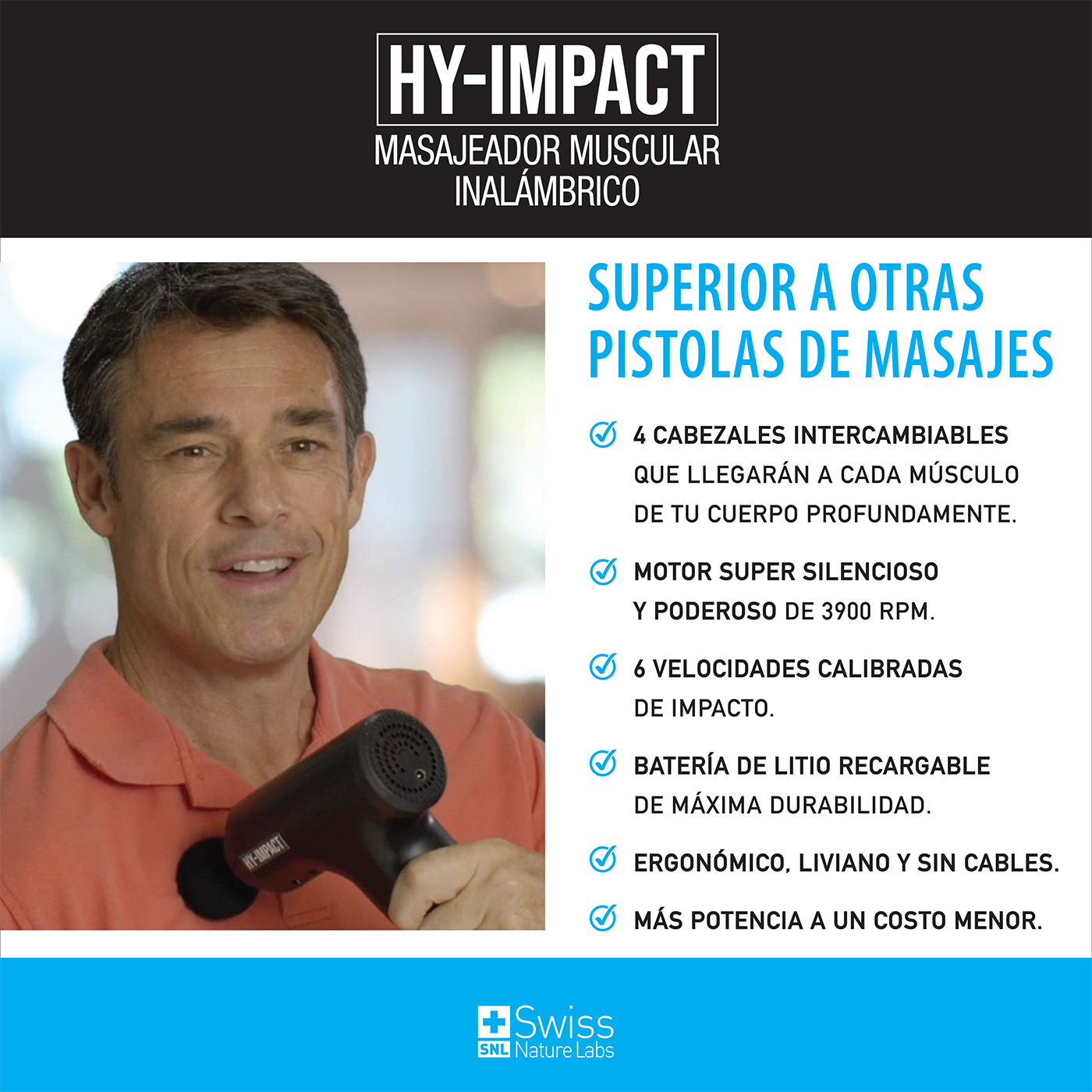 Pistola de Masajeadora 4 cabezales Hy Impact-5