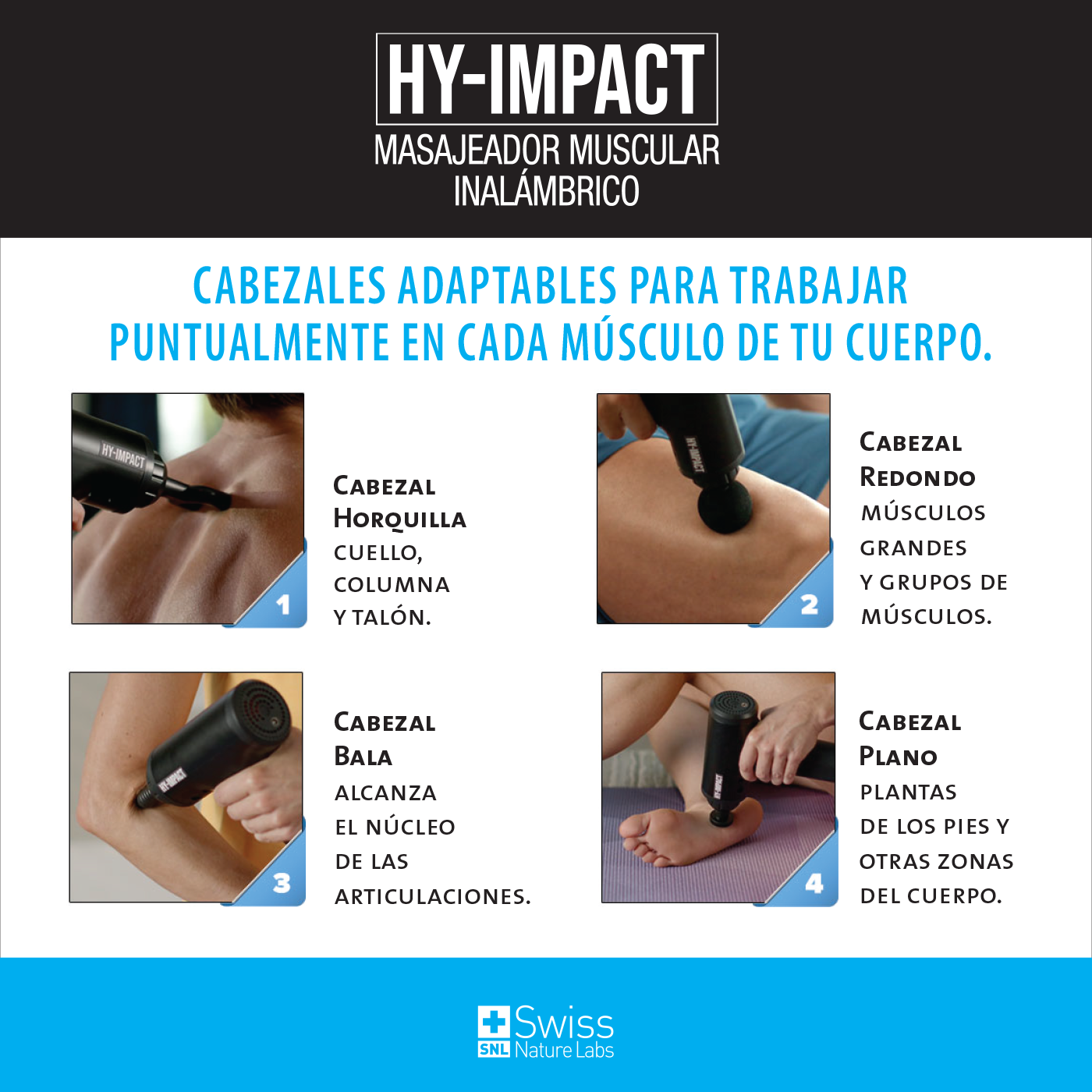 Pistola de Masajeadora 4 cabezales Hy Impact-7