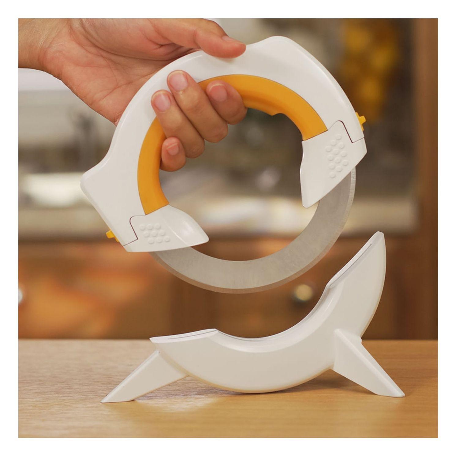 Cuchillo Circular Giratorio De Acero Inoxidable Mango Ergonómico Samurai 360 Incluye Base-2