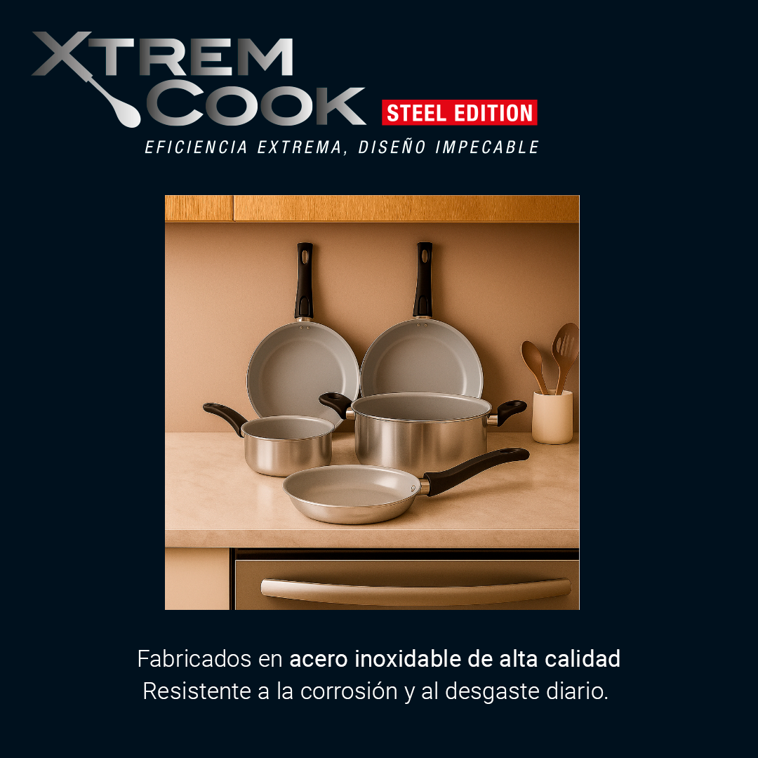 Olla Xtrem Cook Steel De Acero Inoxidable de 24 cm Antiadherente Libre de BPA Con Tapa-3
