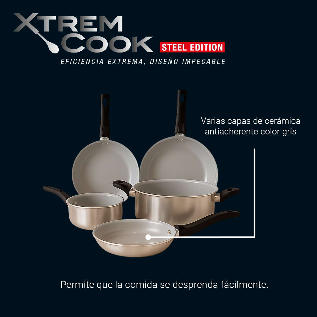 Olla Xtrem Cook Steel De Acero Inoxidable de 24 cm Antiadherente Libre de BPA Con Tapa-5