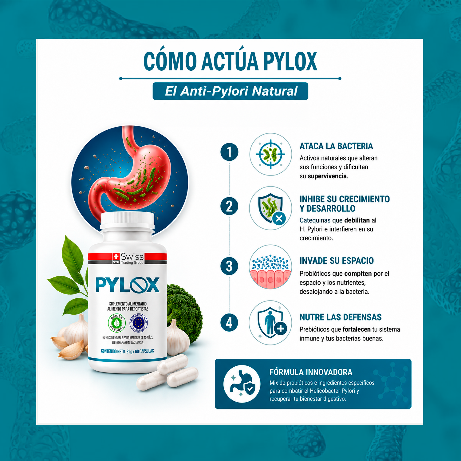 Pylox El Anti-Pylori Natural Gastritis Reflujo 60 Caps-6