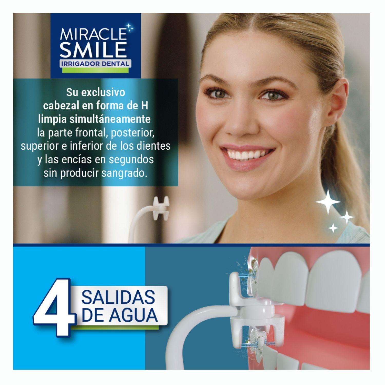 Miracle Smile Irrigador Dental Elecrico Portatil Inalambrico con 3 Cabezales y 3 Niveles de Presion-5