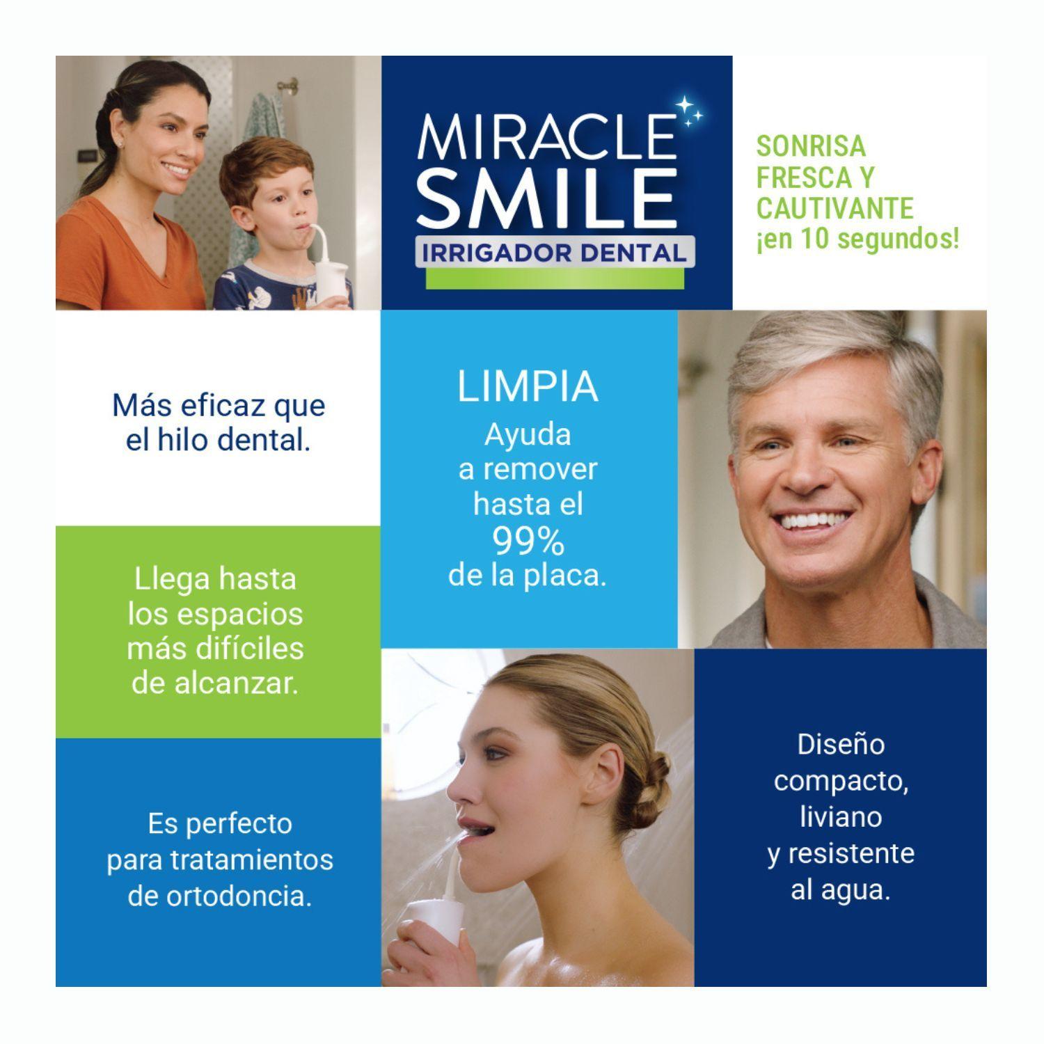 Miracle Smile Irrigador Dental Elecrico Portatil Inalambrico con 3 Cabezales y 3 Niveles de Presion-6