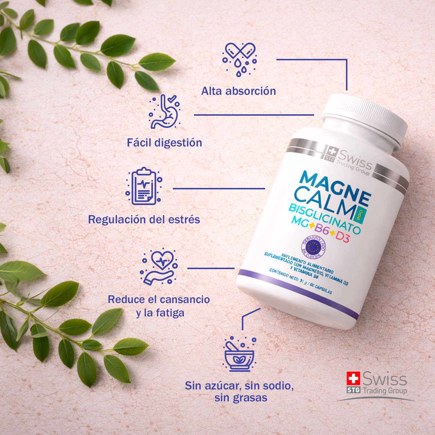 Magnecalm Pro Magnesio Bisglicinato 60 Caps Antiestres-6